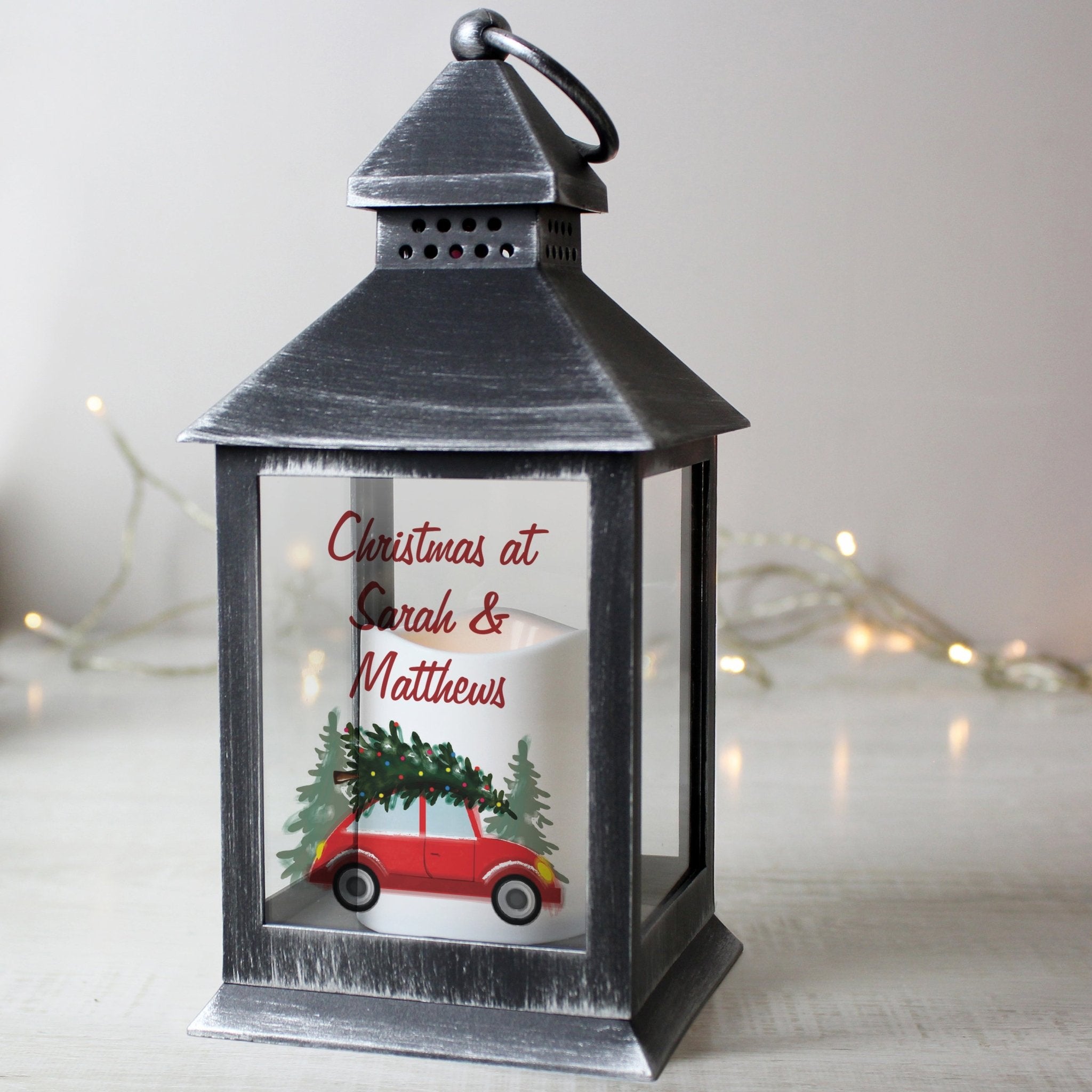 Personalised 'Driving Home For Christmas' Rustic Black Lantern | Inspired Creative Gifts | UK Supplier