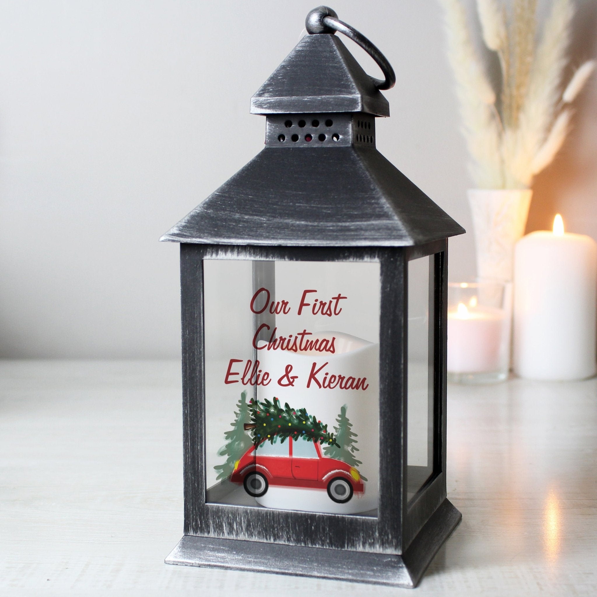 Personalised 'Driving Home For Christmas' Rustic Black Lantern | Inspired Creative Gifts | UK Supplier