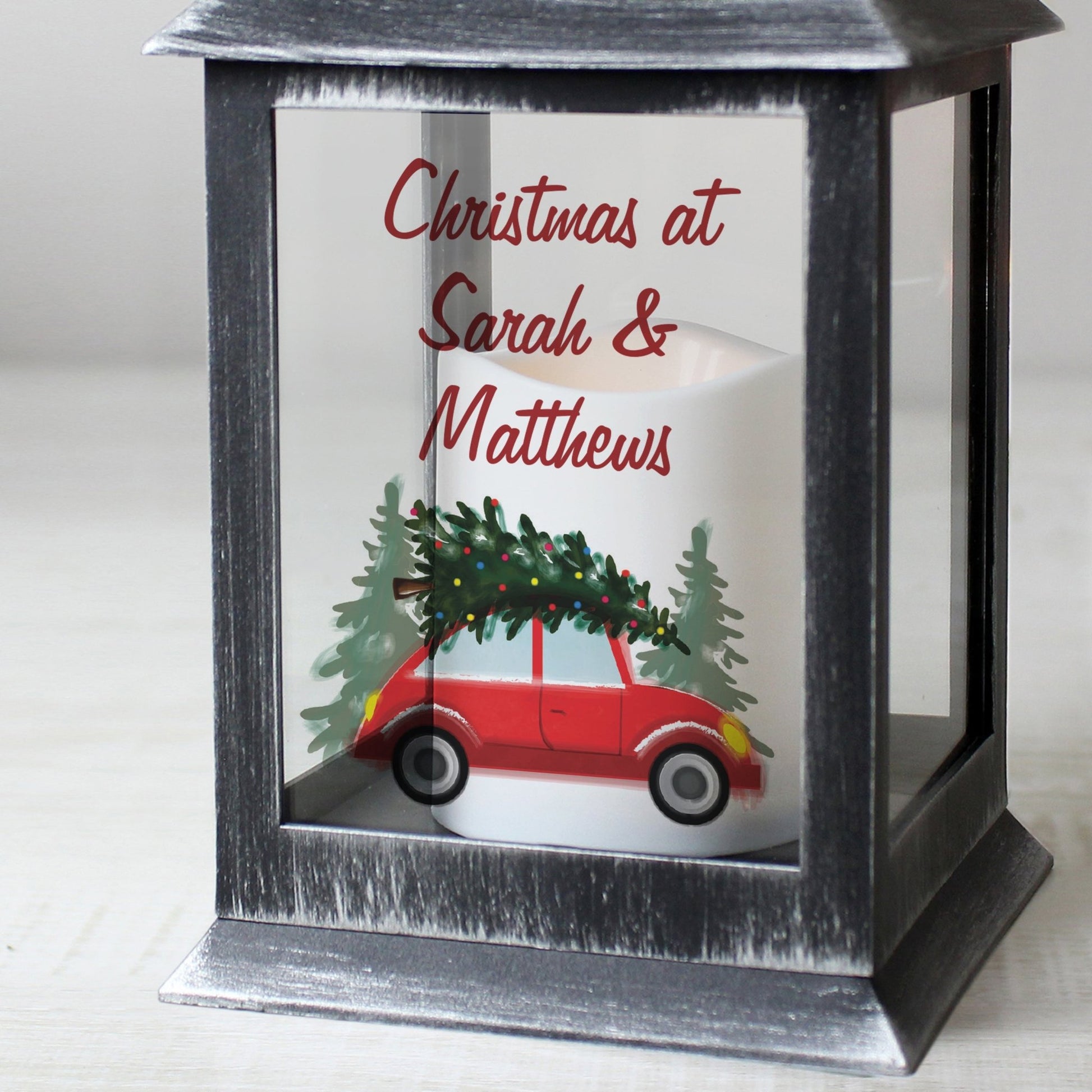 Personalised 'Driving Home For Christmas' Rustic Black Lantern | Inspired Creative Gifts | UK Supplier