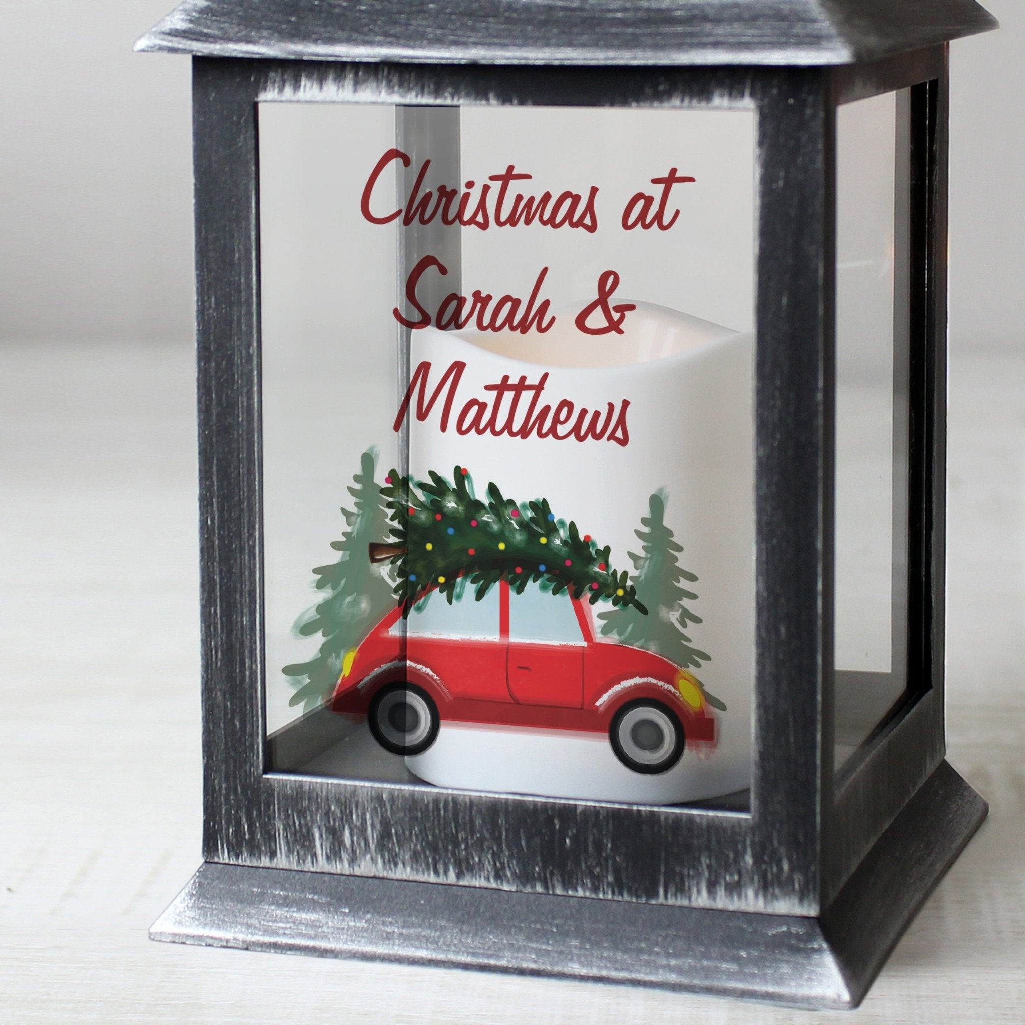 Personalised 'Driving Home For Christmas' Rustic Black Lantern | Inspired Creative Gifts | UK Supplier