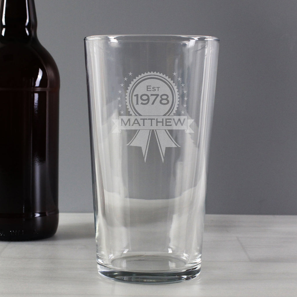 Personalised Established Rosette Pint Glass | Inspired Creative Gifts | UK Supplier