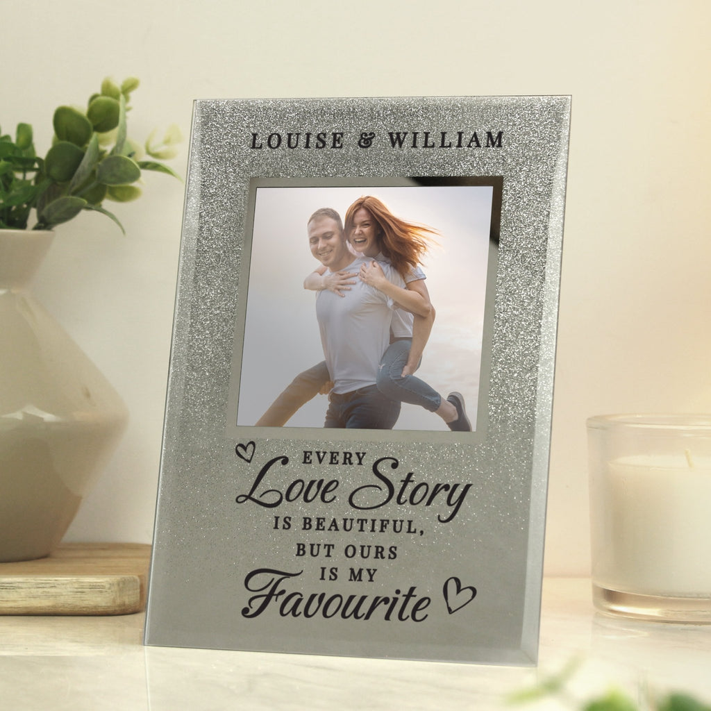 Personalised Every Love Story Is Beautiful 4x4 Glitter Glass Photo Frame | Inspired Creative Gifts | UK Supplier