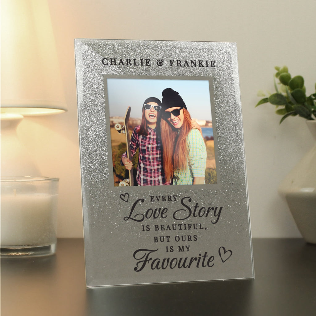 Personalised Every Love Story Is Beautiful 4x4 Glitter Glass Photo Frame | Inspired Creative Gifts | UK Supplier