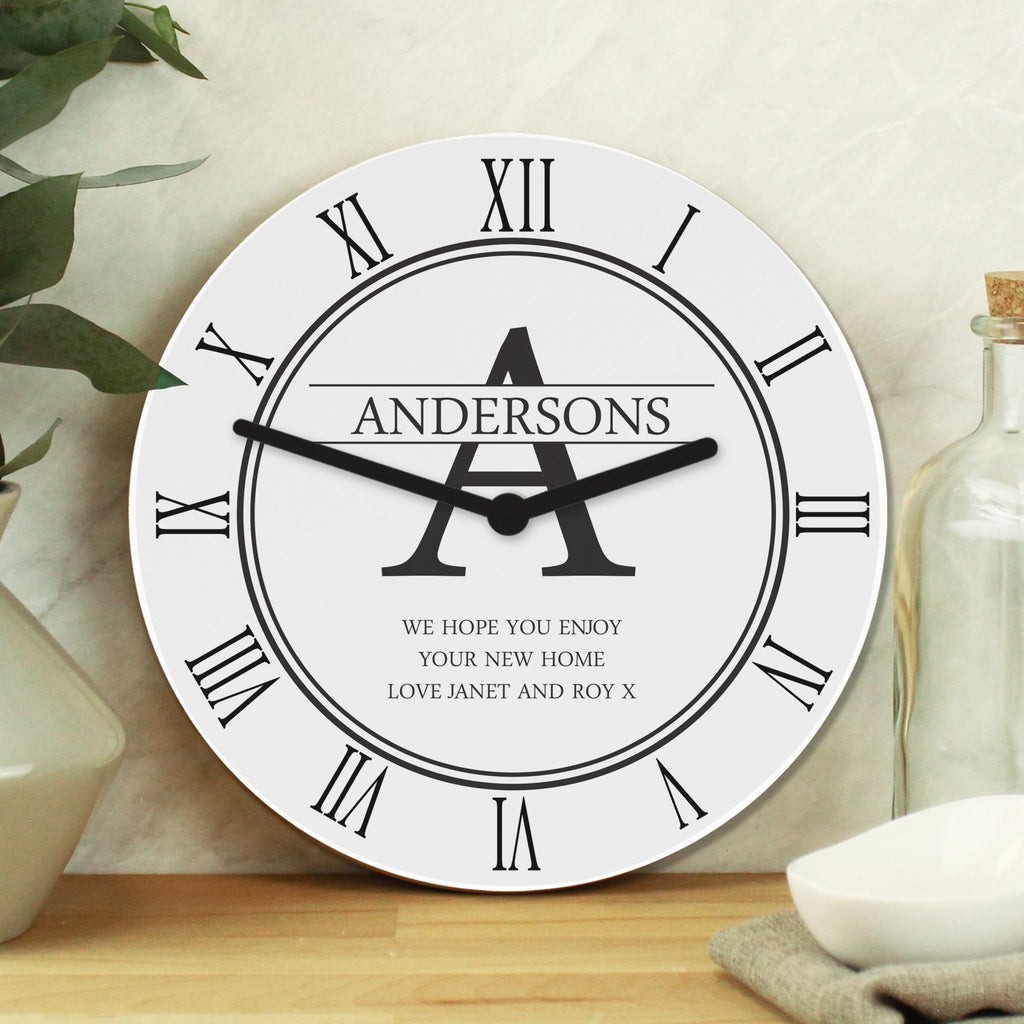 Personalised Family Name & Initial Wooden Clock | Inspired Creative Gifts | UK Supplier