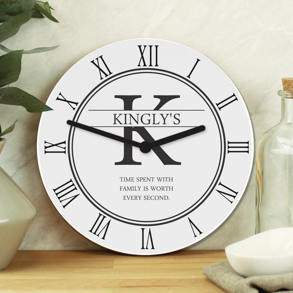 Personalised Family Name & Initial Wooden Clock | Inspired Creative Gifts | UK Supplier
