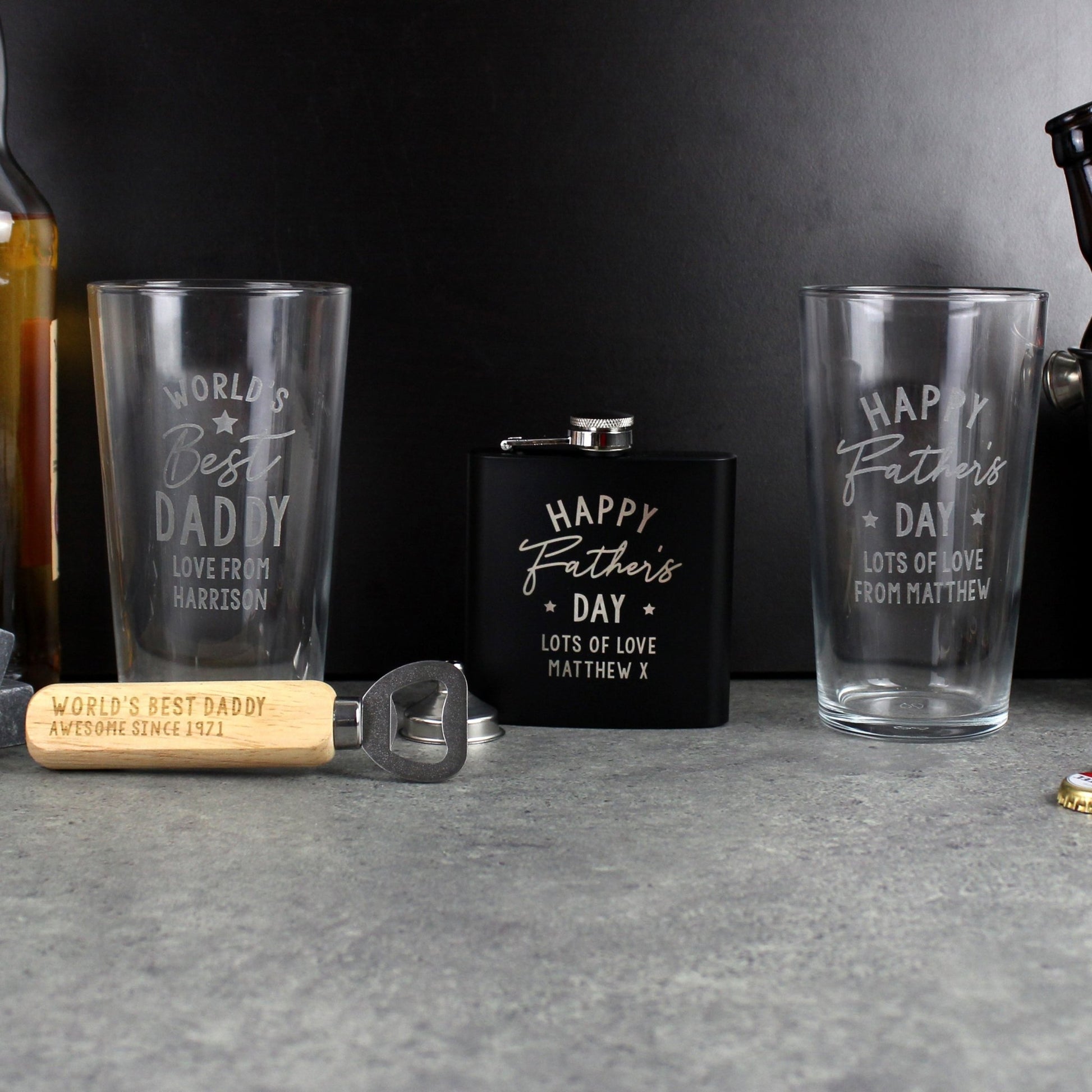 Personalised Father's Day Black Hip Flask | Inspired Creative Gifts | UK Supplier
