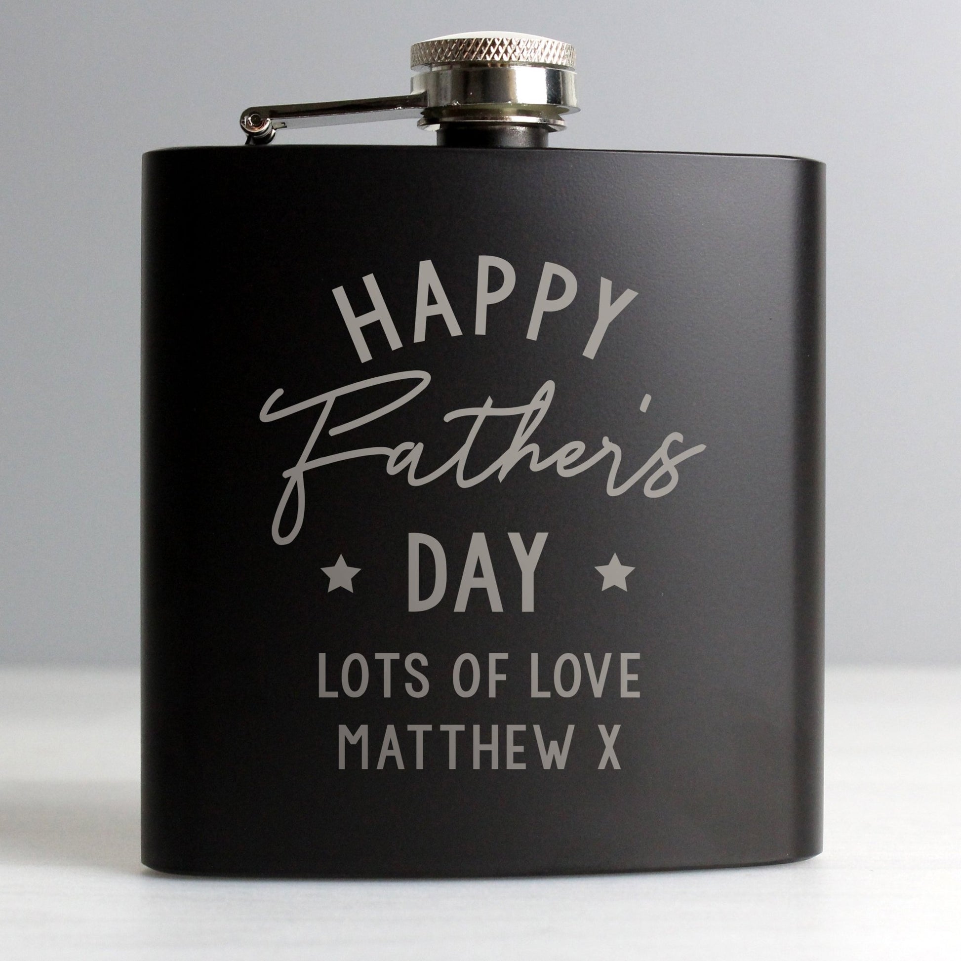 Personalised Father's Day Black Hip Flask | Inspired Creative Gifts | UK Supplier
