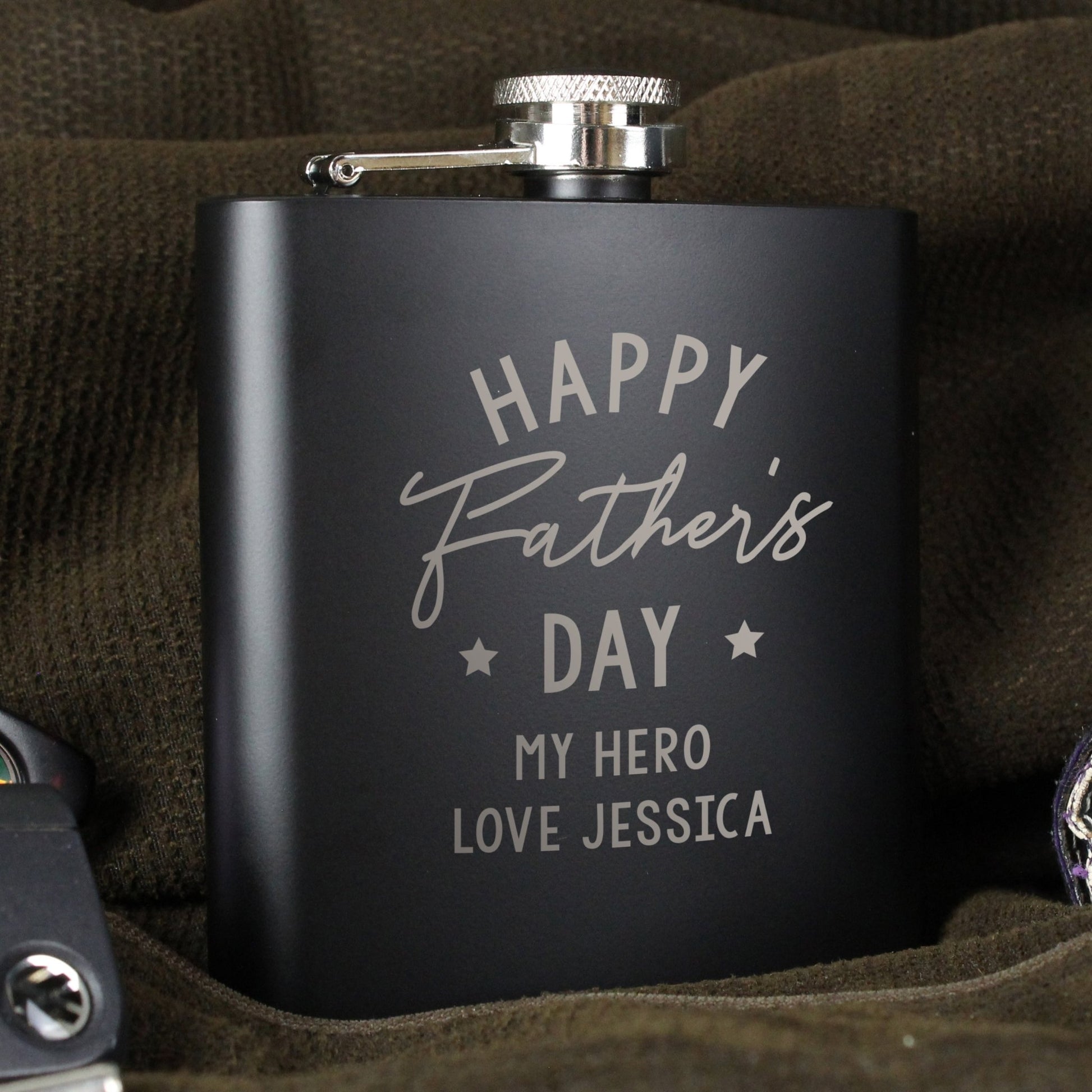 Personalised Father's Day Black Hip Flask | Inspired Creative Gifts | UK Supplier