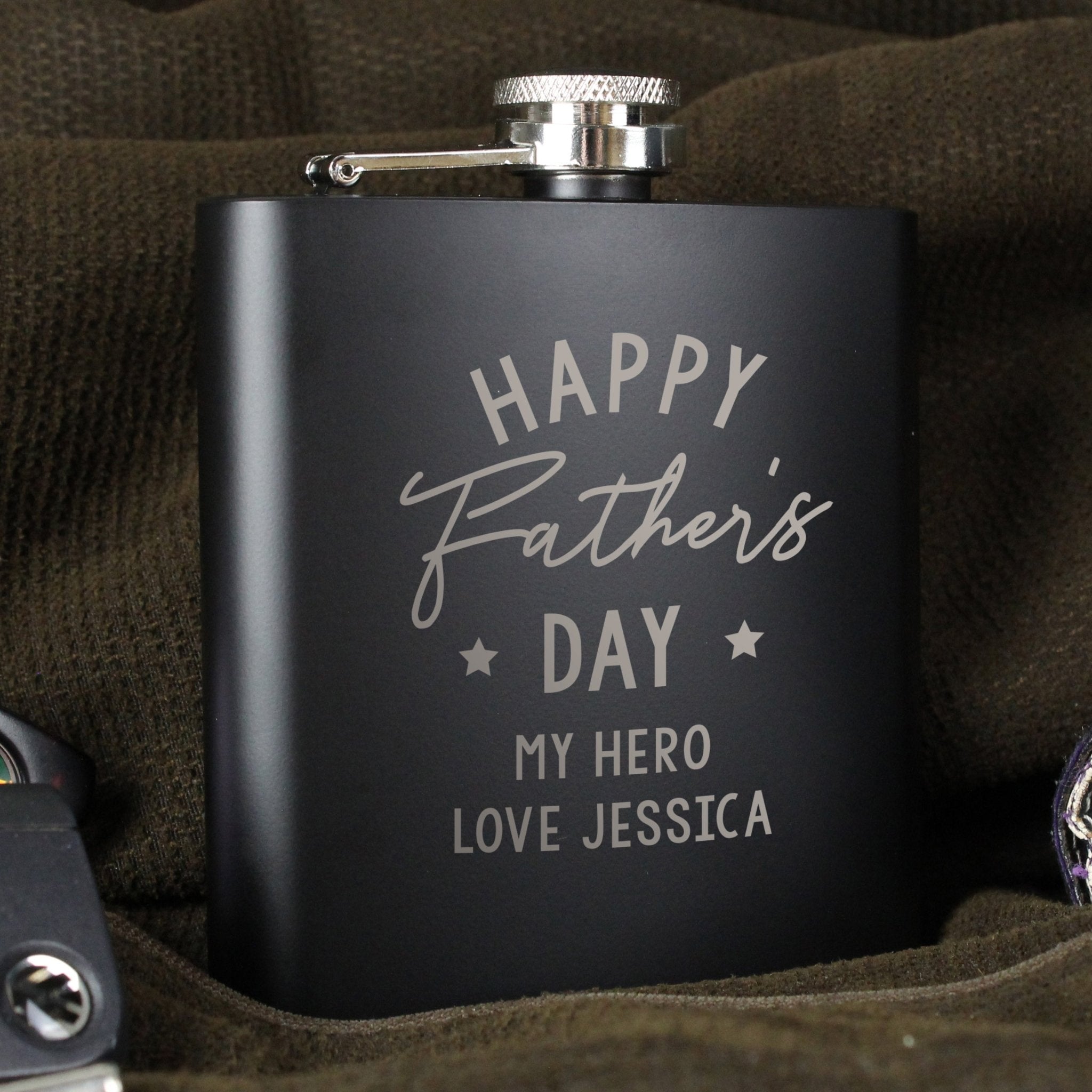 Personalised Father's Day Black Hip Flask | Inspired Creative Gifts | UK Supplier