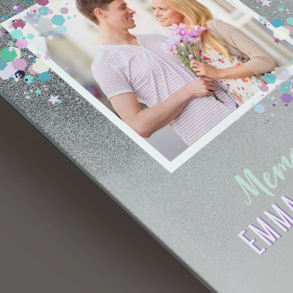 Personalised Festival Style 4x4 Glitter Glass Photo Frame | Inspired Creative Gifts | UK Supplier