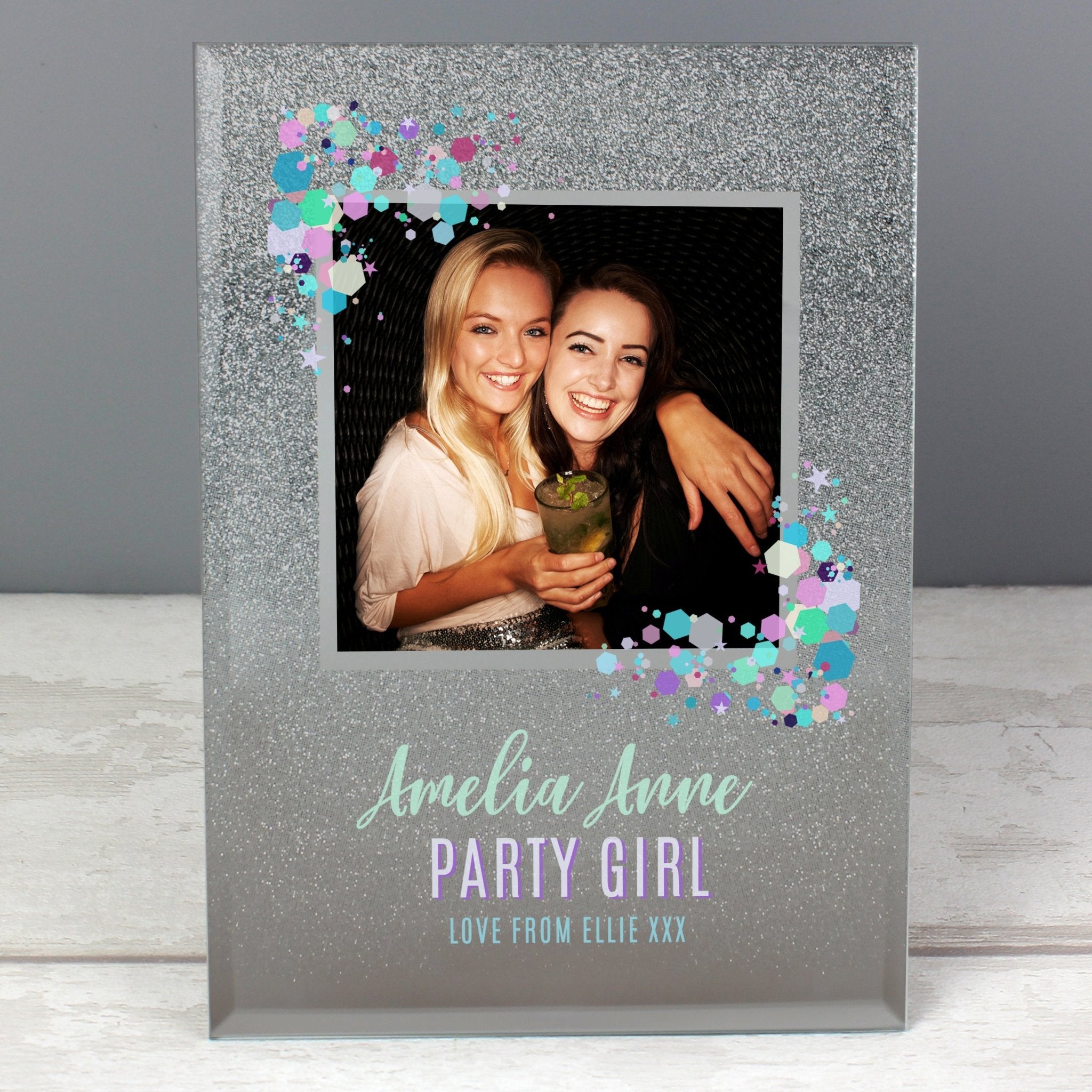Personalised Festival Style 4x4 Glitter Glass Photo Frame | Inspired Creative Gifts | UK Supplier