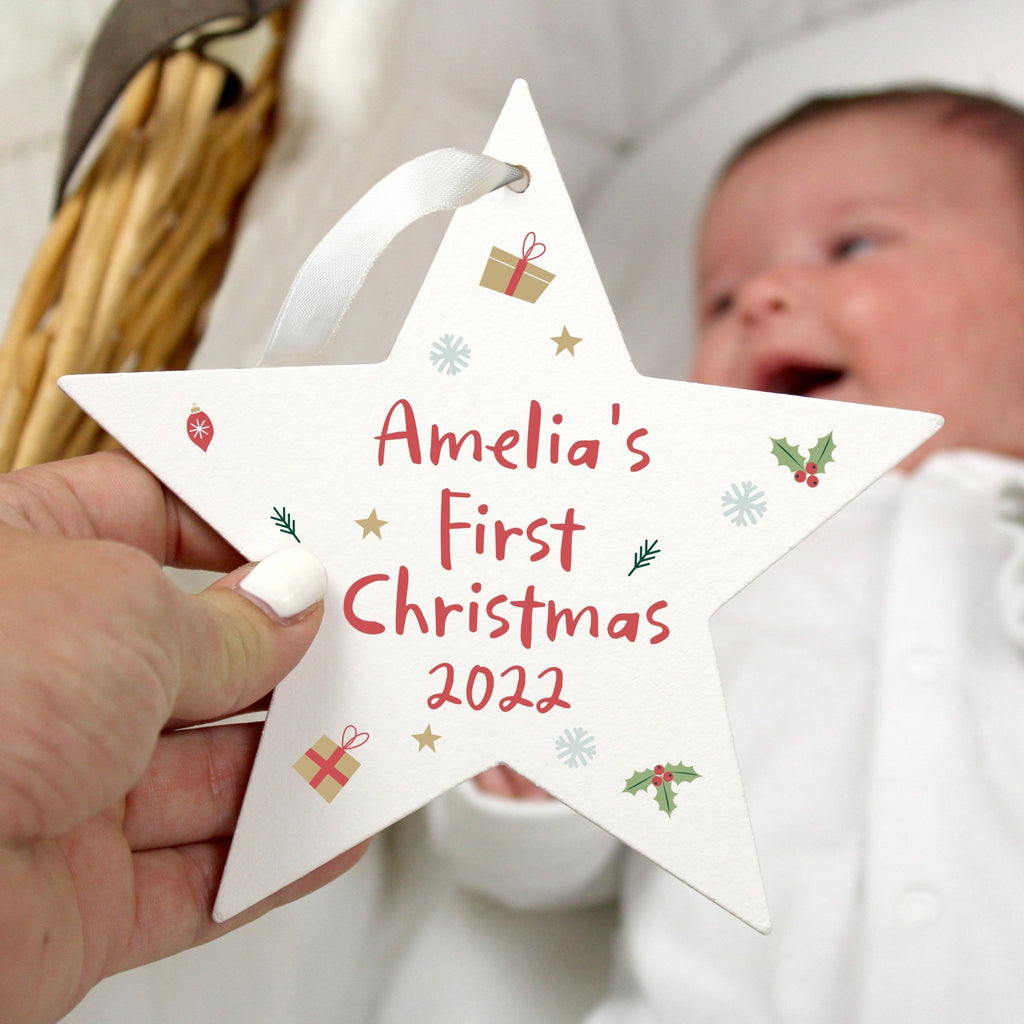 Personalised First Christmas Wooden Star Decoration | Inspired Creative Gifts | UK Supplier