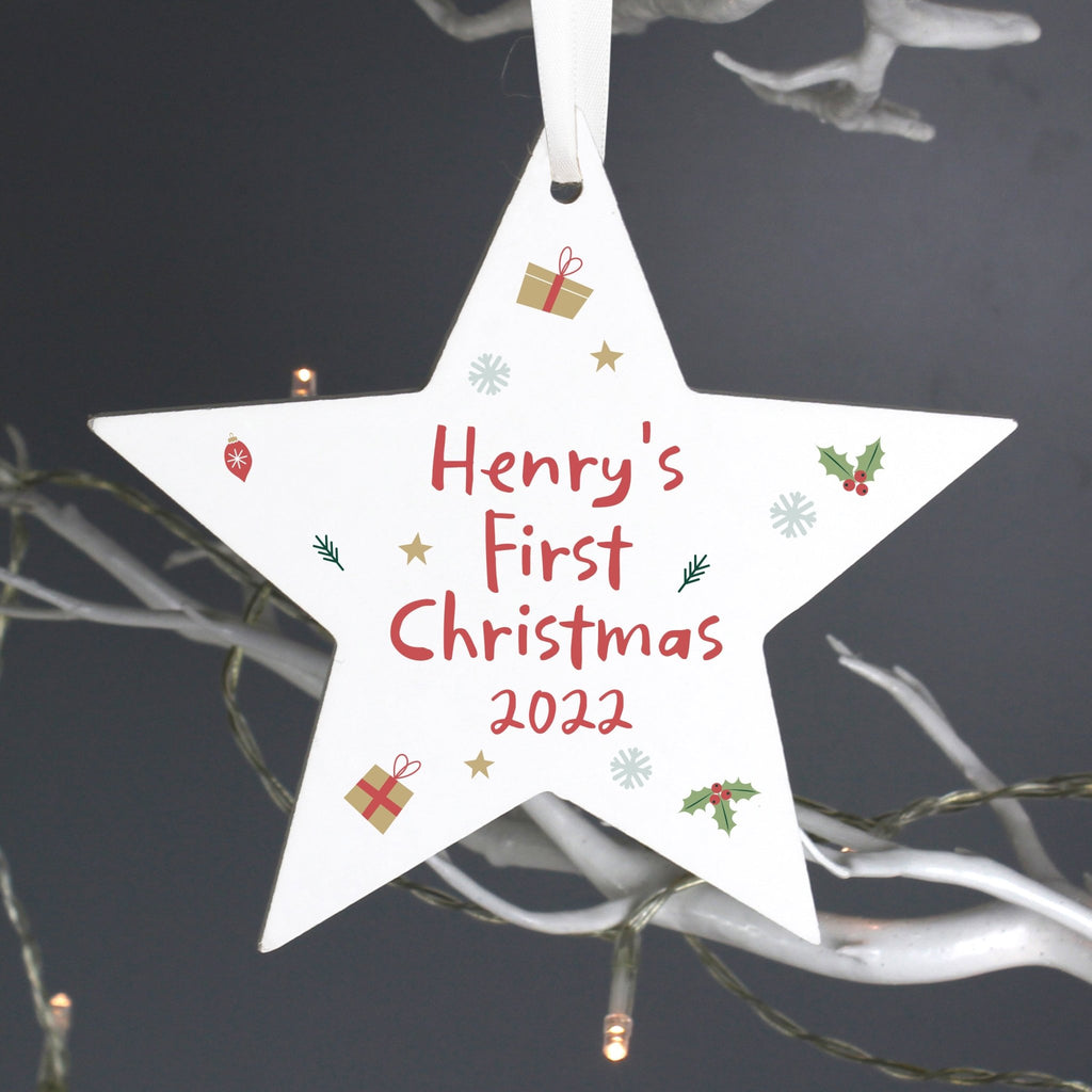 Personalised First Christmas Wooden Star Decoration | Inspired Creative Gifts | UK Supplier