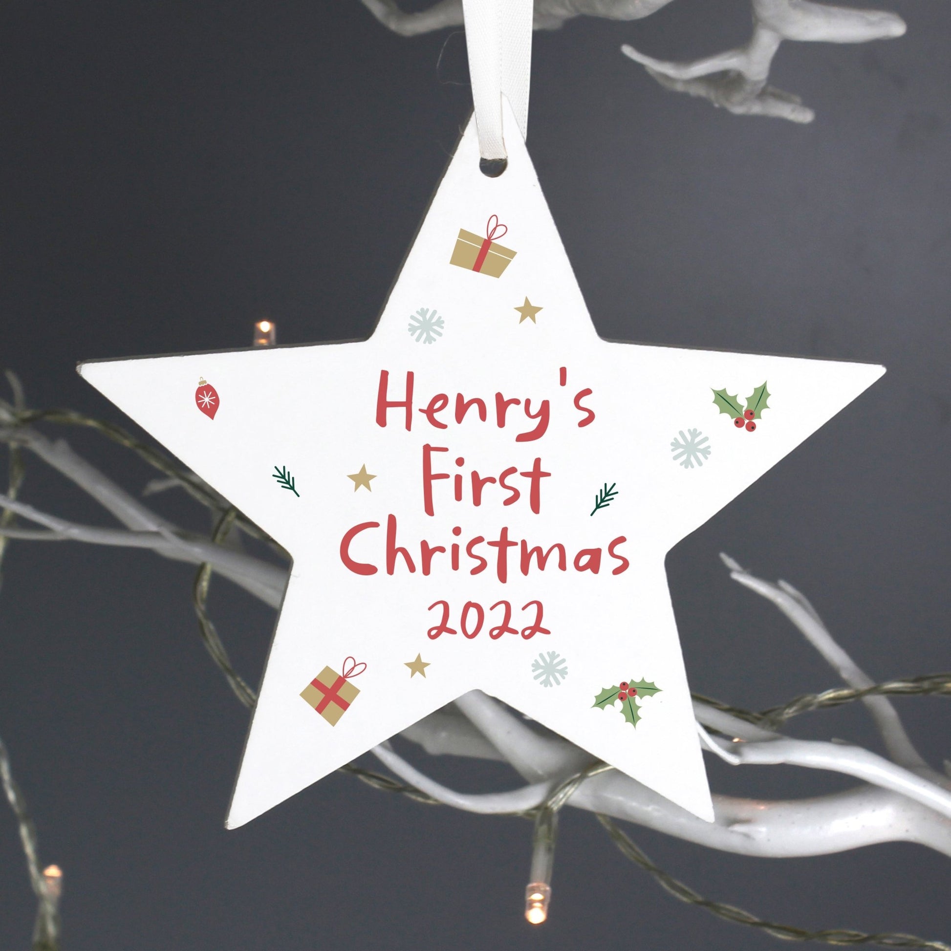 Personalised First Christmas Wooden Star Decoration | Inspired Creative Gifts | UK Supplier