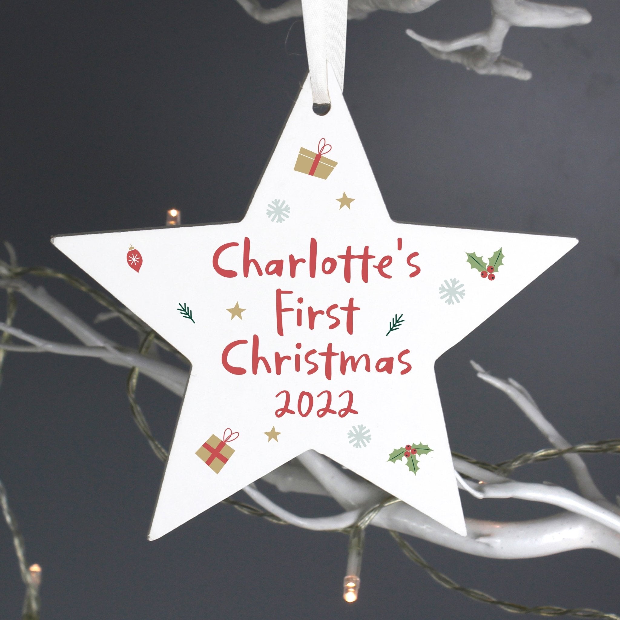 Personalised First Christmas Wooden Star Decoration | Inspired Creative Gifts | UK Supplier