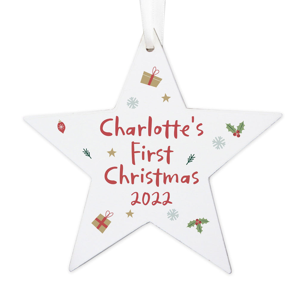 Personalised First Christmas Wooden Star Decoration | Inspired Creative Gifts | UK Supplier