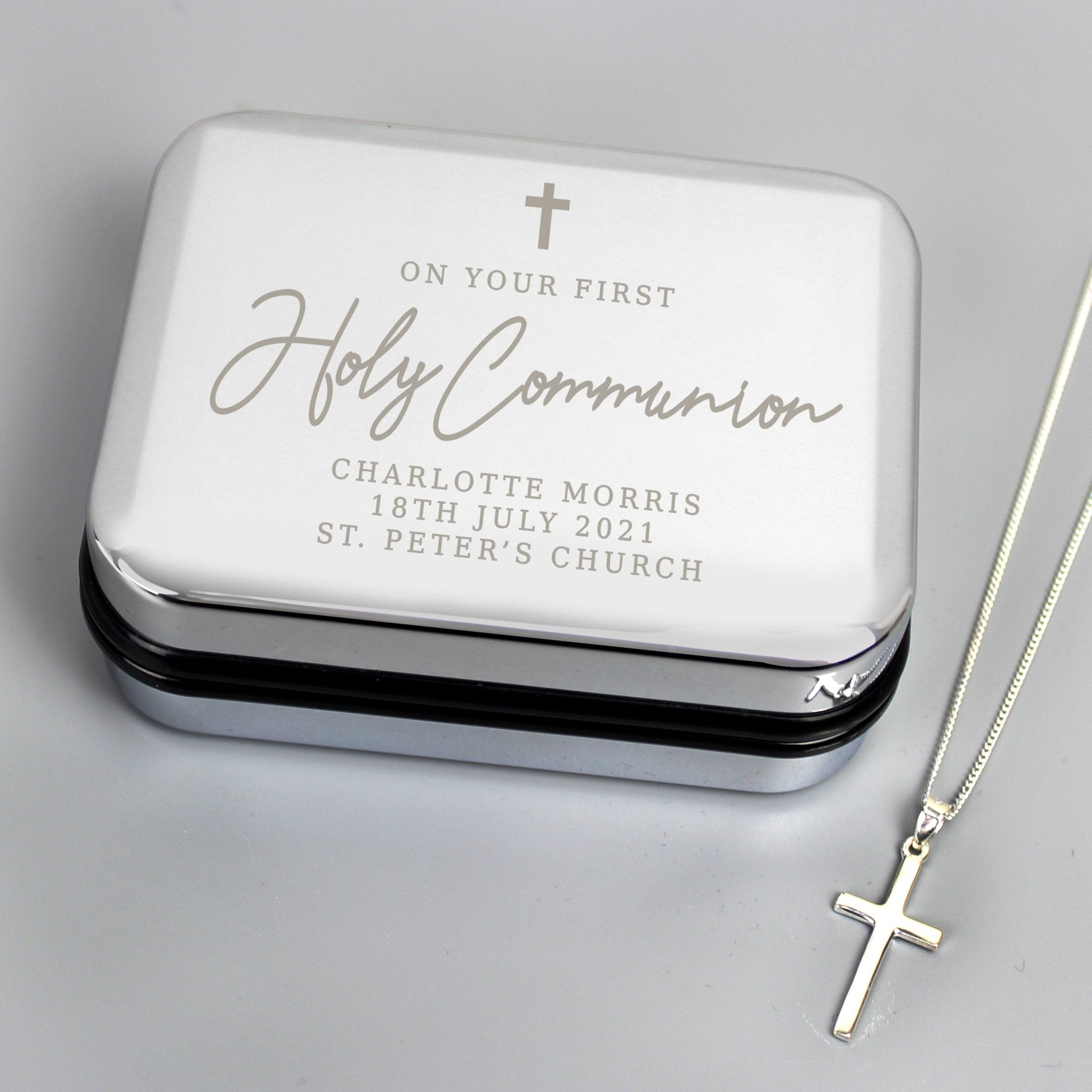 Personalised First Holy Communion Box & Cross Necklace Set | Inspired Creative Gifts | UK Supplier