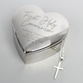 Personalised First Holy Communion Heart Trinket Box & Cross Necklace Set | Inspired Creative Gifts | UK Supplier
