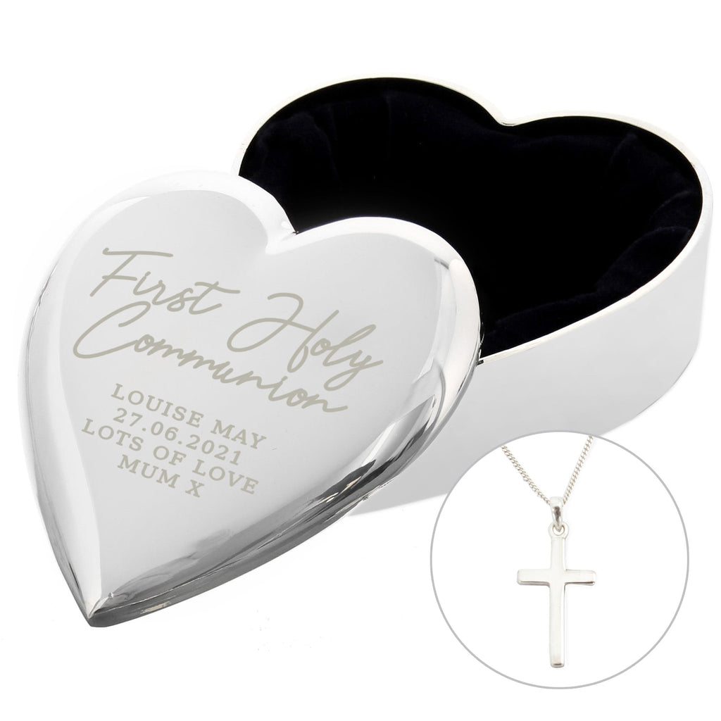 Personalised First Holy Communion Heart Trinket Box & Cross Necklace Set | Inspired Creative Gifts