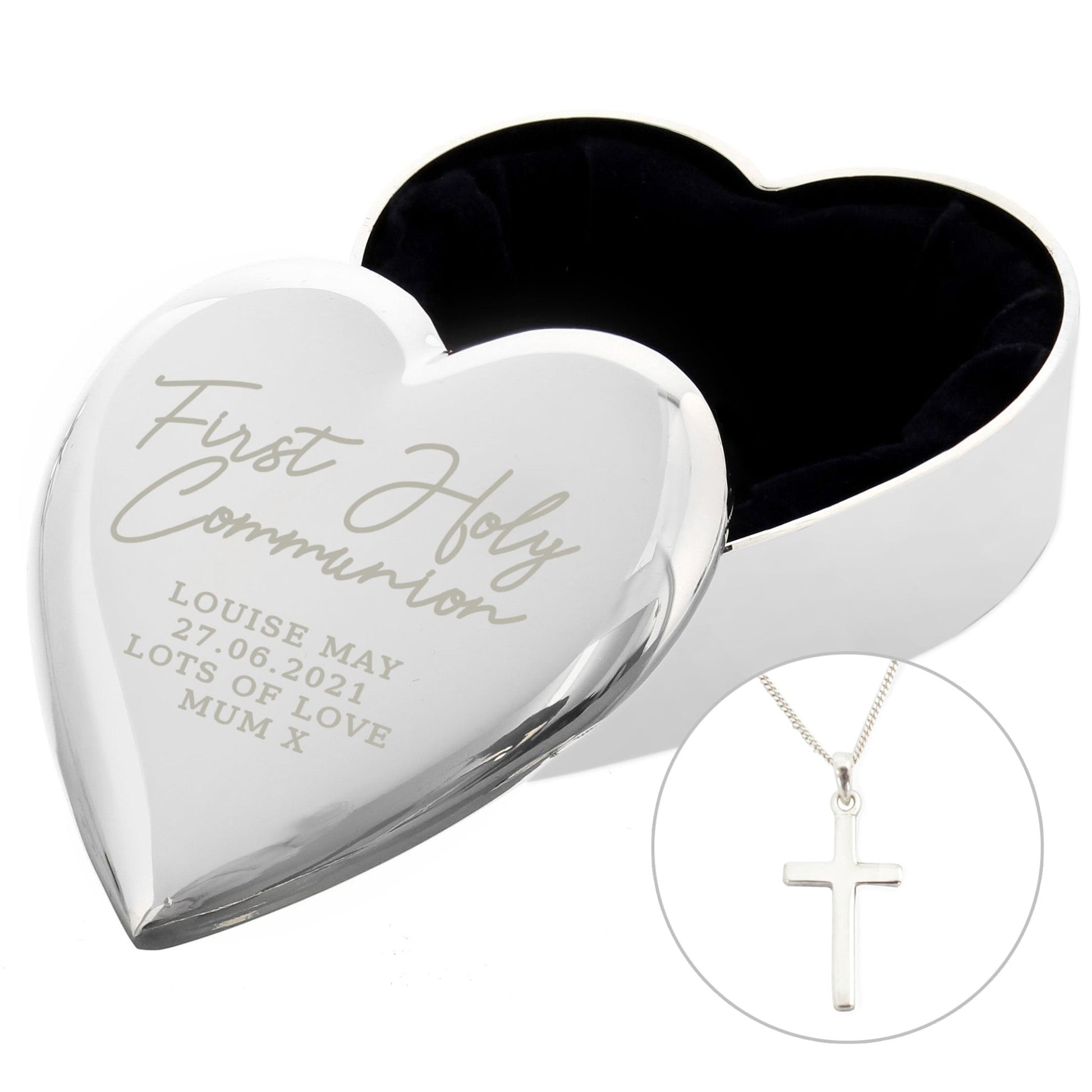Personalised First Holy Communion Heart Trinket Box & Cross Necklace Set | Inspired Creative Gifts