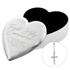 Personalised First Holy Communion Rosary Beads and Cross Heart Trinket Box | Inspired Creative Gifts | UK Supplier