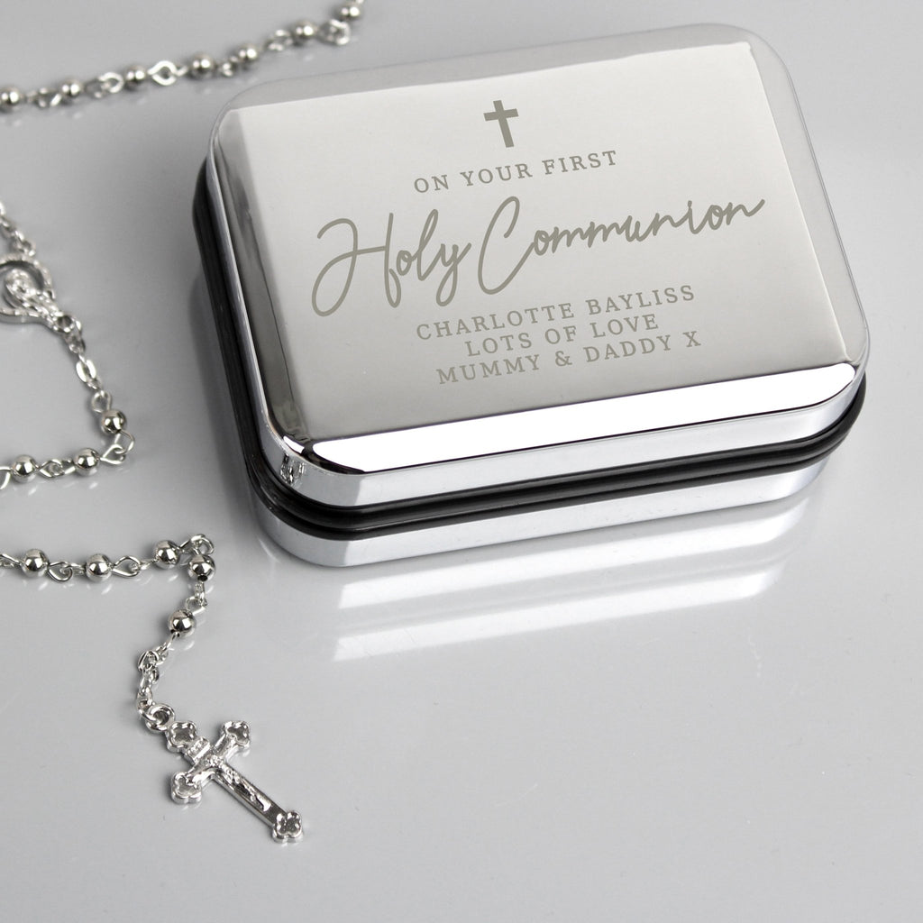 Personalised First Holy Communion Rosary Beads and Cross Trinket Box | Inspired Creative Gifts
