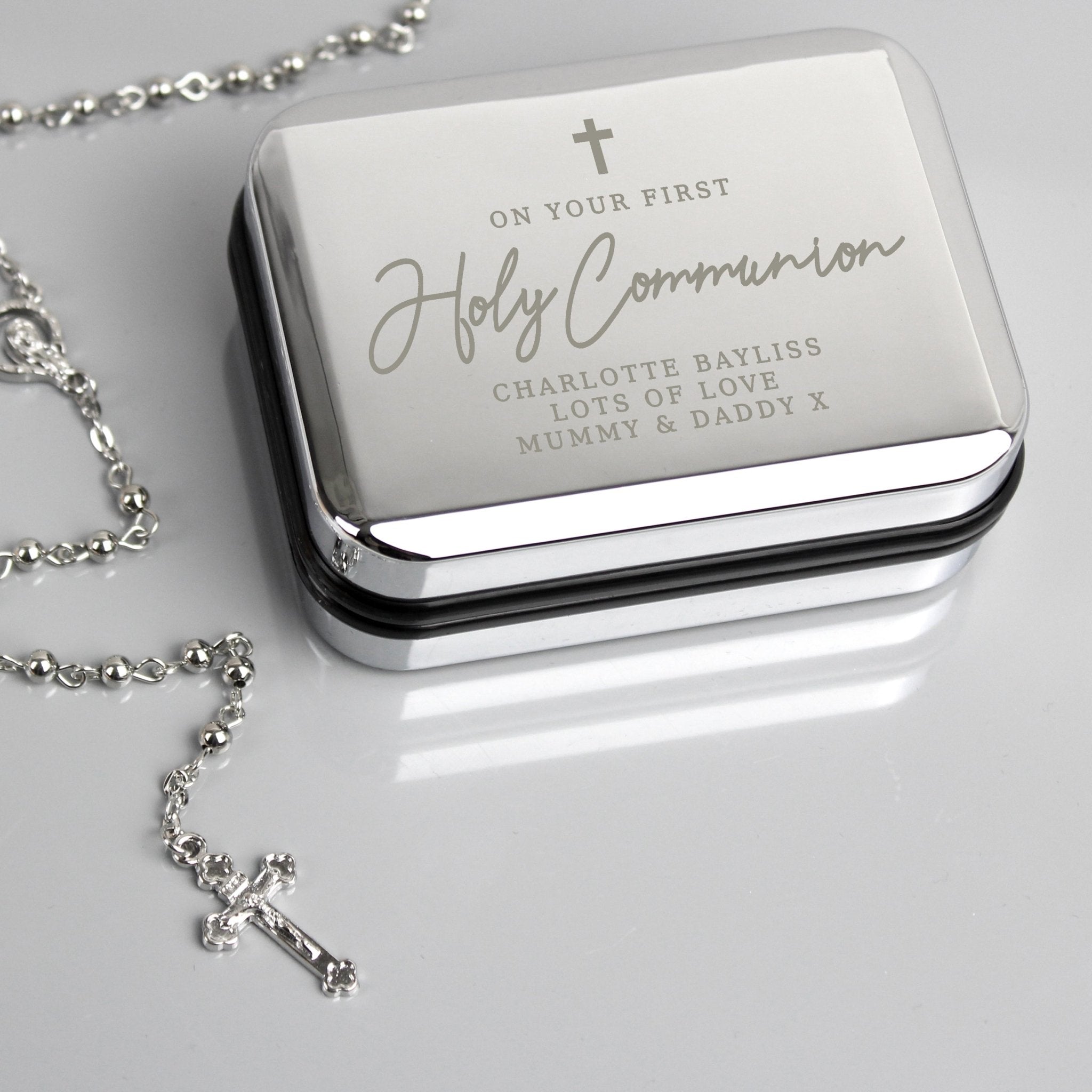 Personalised First Holy Communion Rosary Beads and Cross Trinket Box | Inspired Creative Gifts | UK Supplier