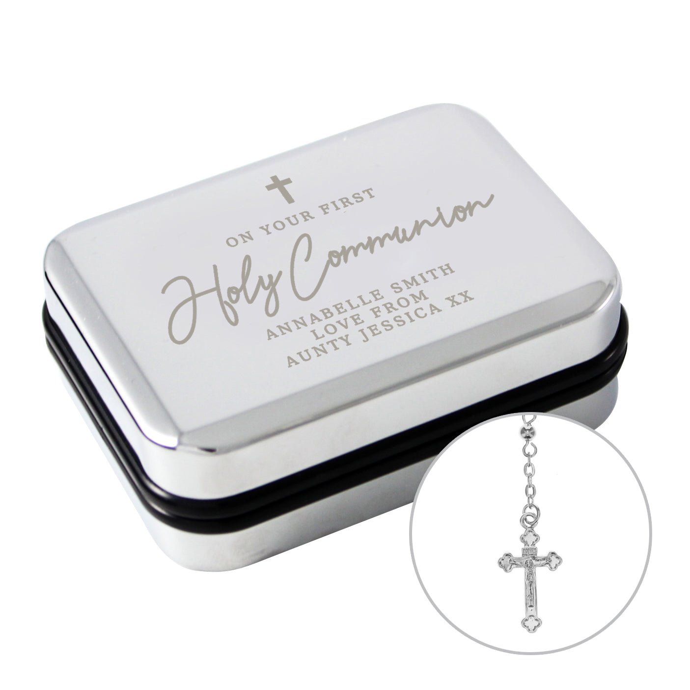 Personalised First Holy Communion Rosary Beads and Cross Trinket Box | Inspired Creative Gifts | UK Supplier