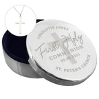 Personalised First Holy Communion Round Trinket Box & Cross Necklace Set | Inspired Creative Gifts | UK Supplier