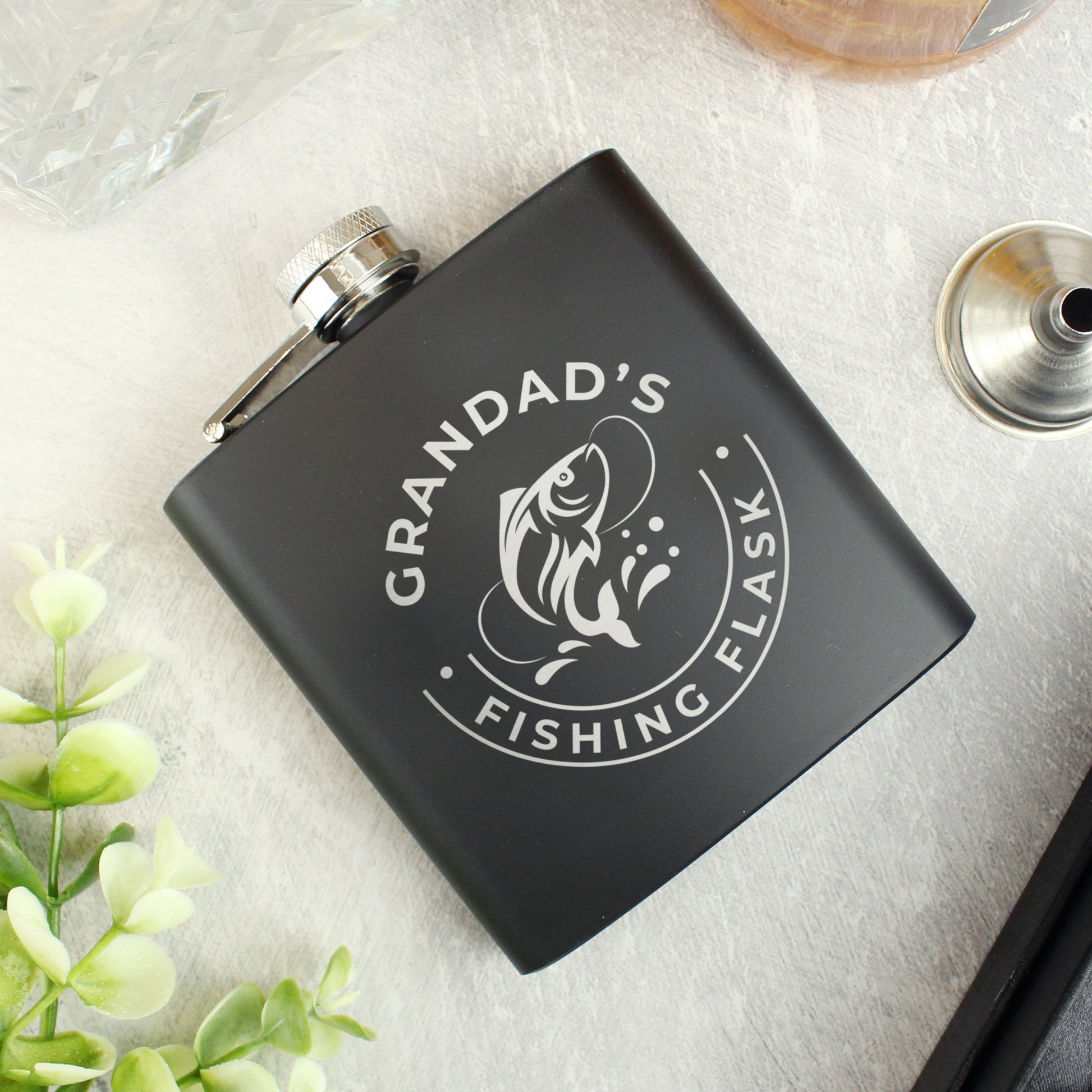 Personalised Fishing Black Hip Flask | Inspired Creative Gifts | UK Supplier