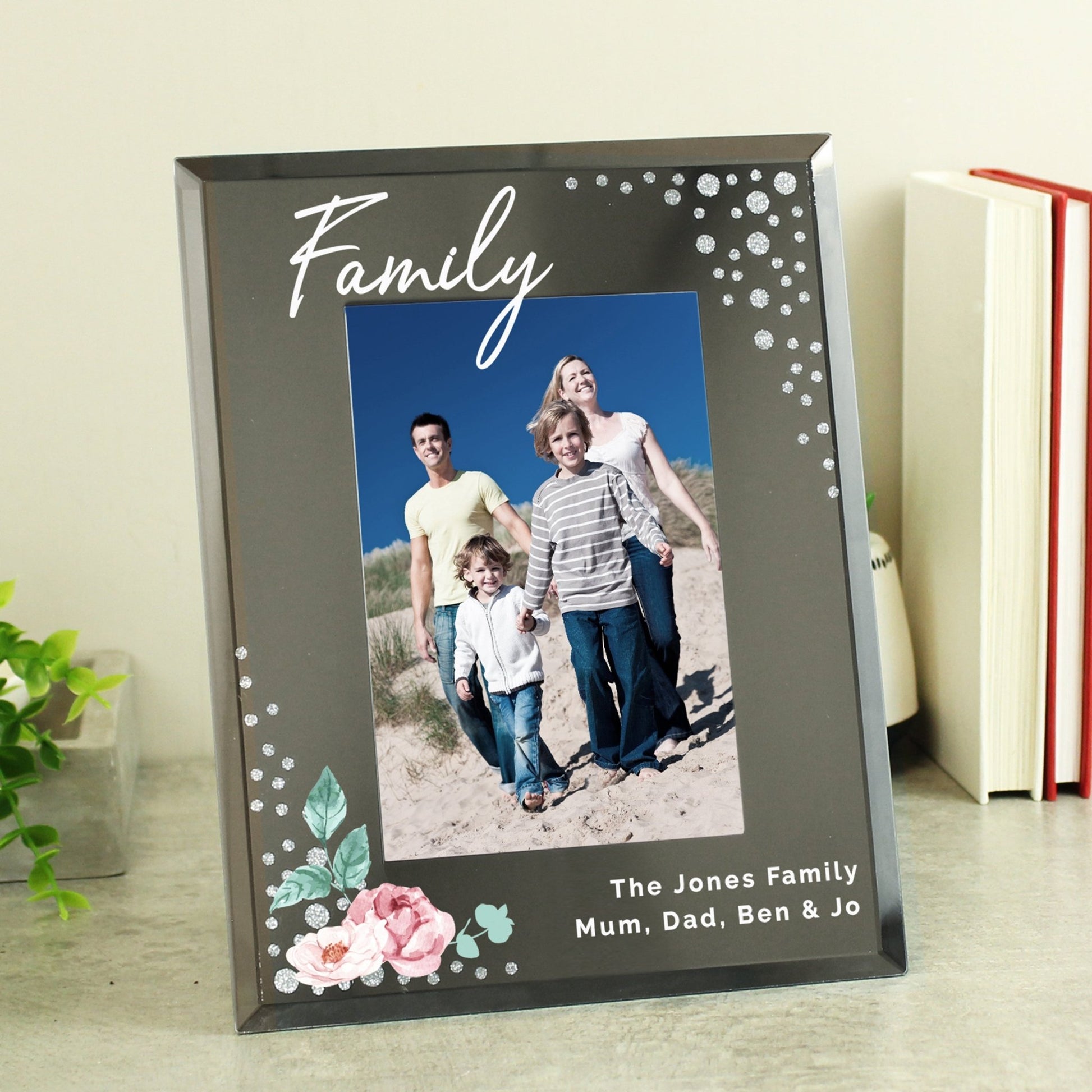 Personalised Floral 6x4 Diamante Glass Photo Frame | Inspired Creative Gifts | UK Supplier
