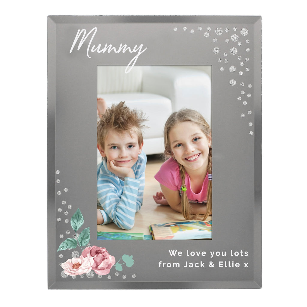 Personalised Floral 6x4 Diamante Glass Photo Frame | Inspired Creative Gifts | UK Supplier