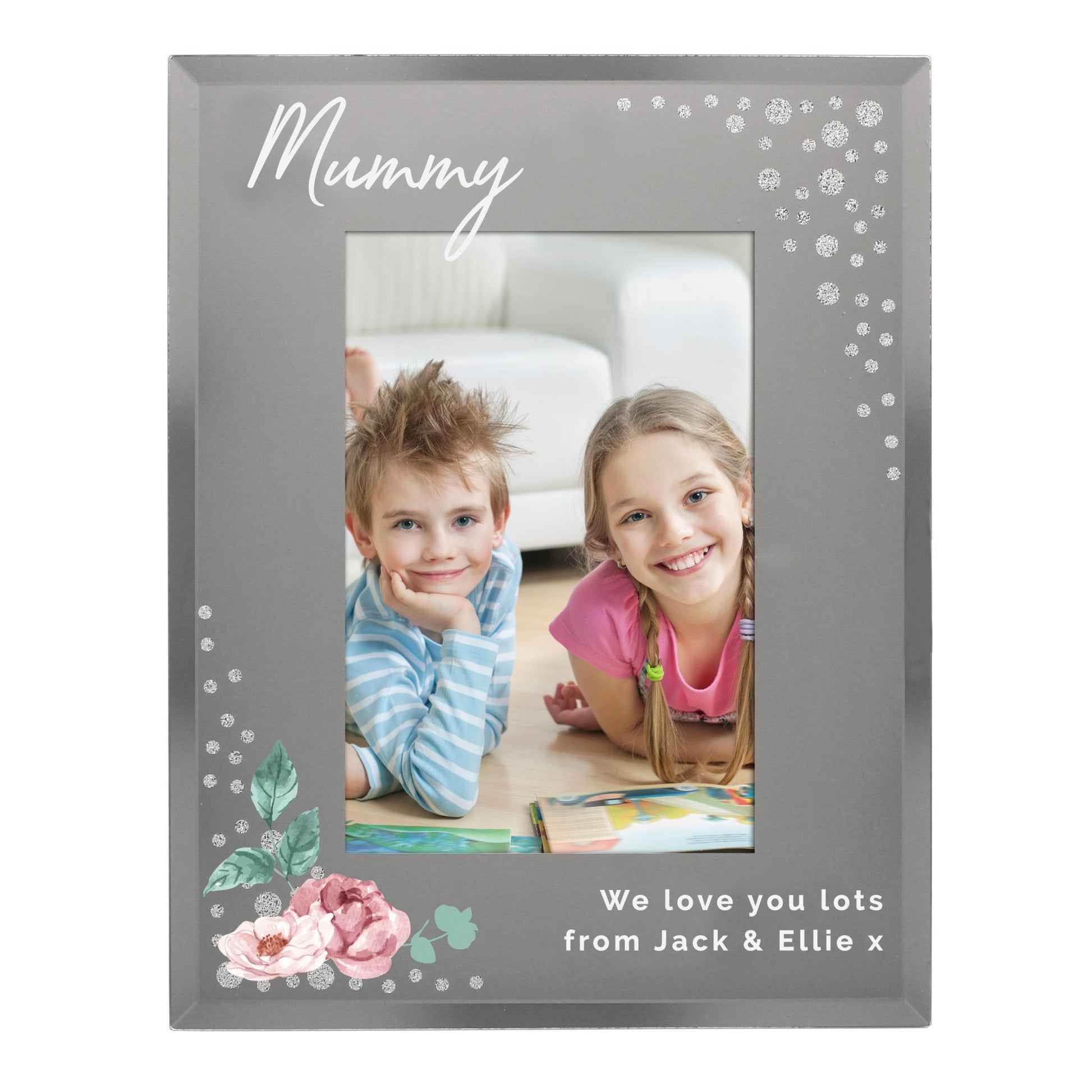 Personalised Floral 6x4 Diamante Glass Photo Frame | Inspired Creative Gifts | UK Supplier