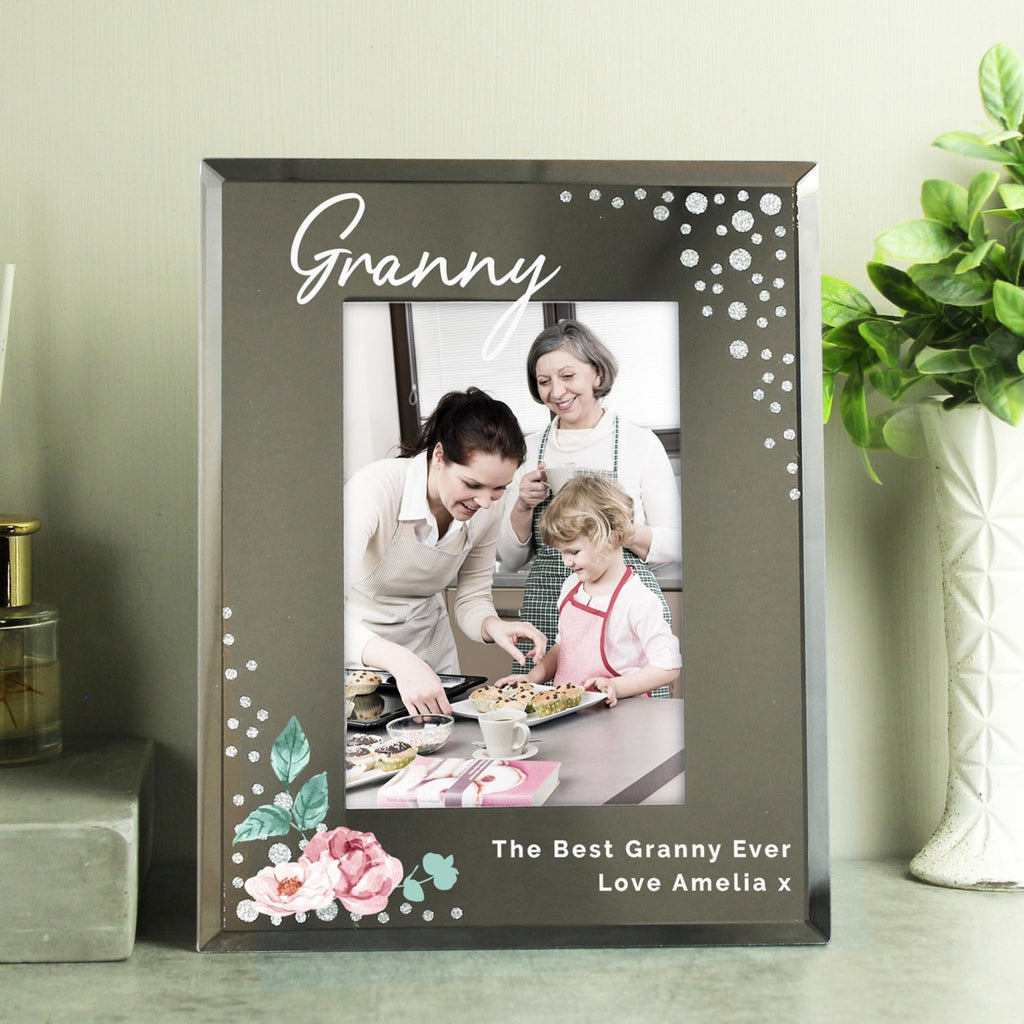 Personalised Floral 6x4 Diamante Glass Photo Frame | Inspired Creative Gifts | UK Supplier