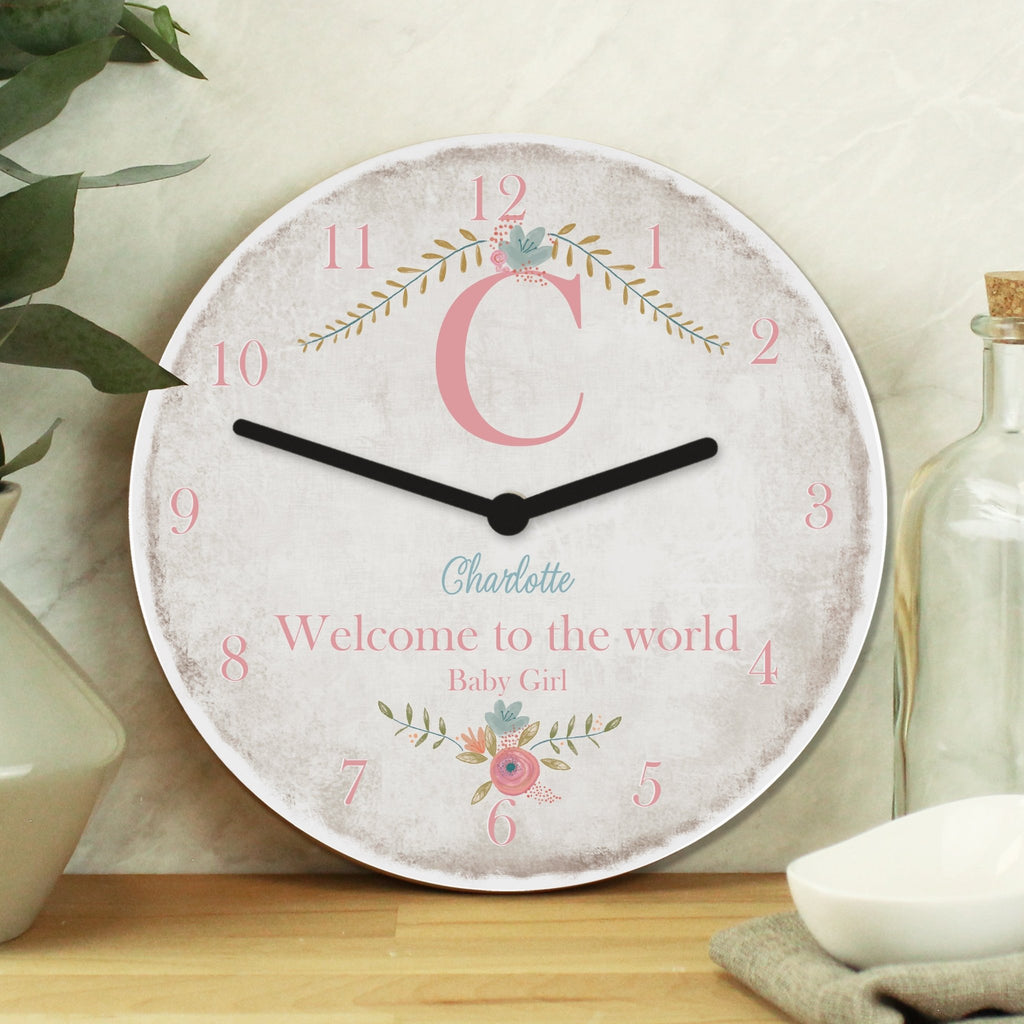 Personalised Floral Bouquet Shabby Chic Large Wooden Clock | Inspired Creative Gifts | UK Supplier