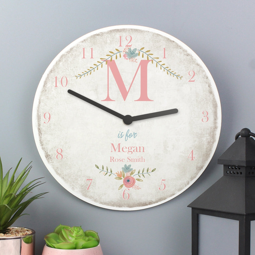 Personalised Floral Bouquet Shabby Chic Large Wooden Clock | Inspired Creative Gifts | UK Supplier