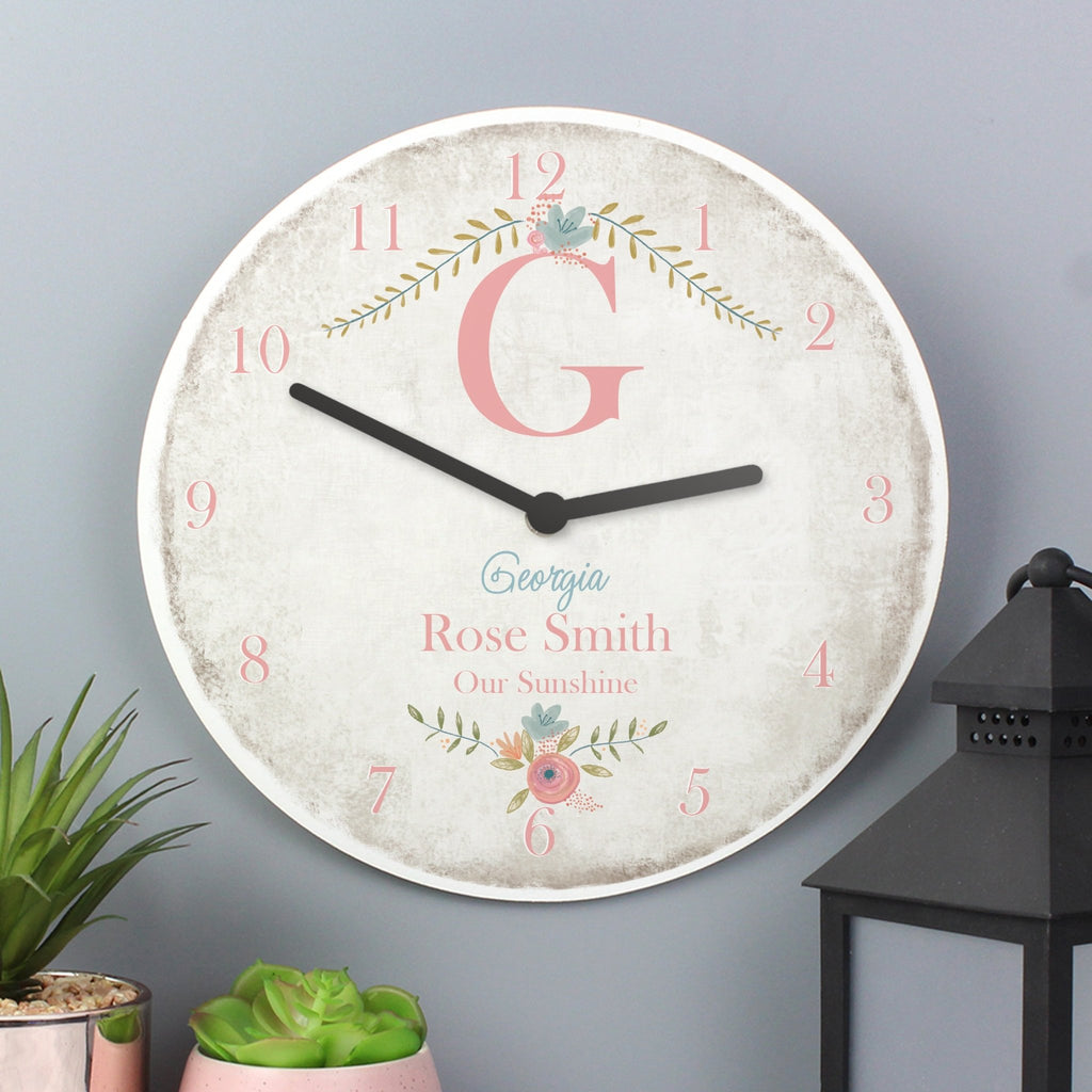 Personalised Floral Bouquet Shabby Chic Large Wooden Clock | Inspired Creative Gifts | UK Supplier