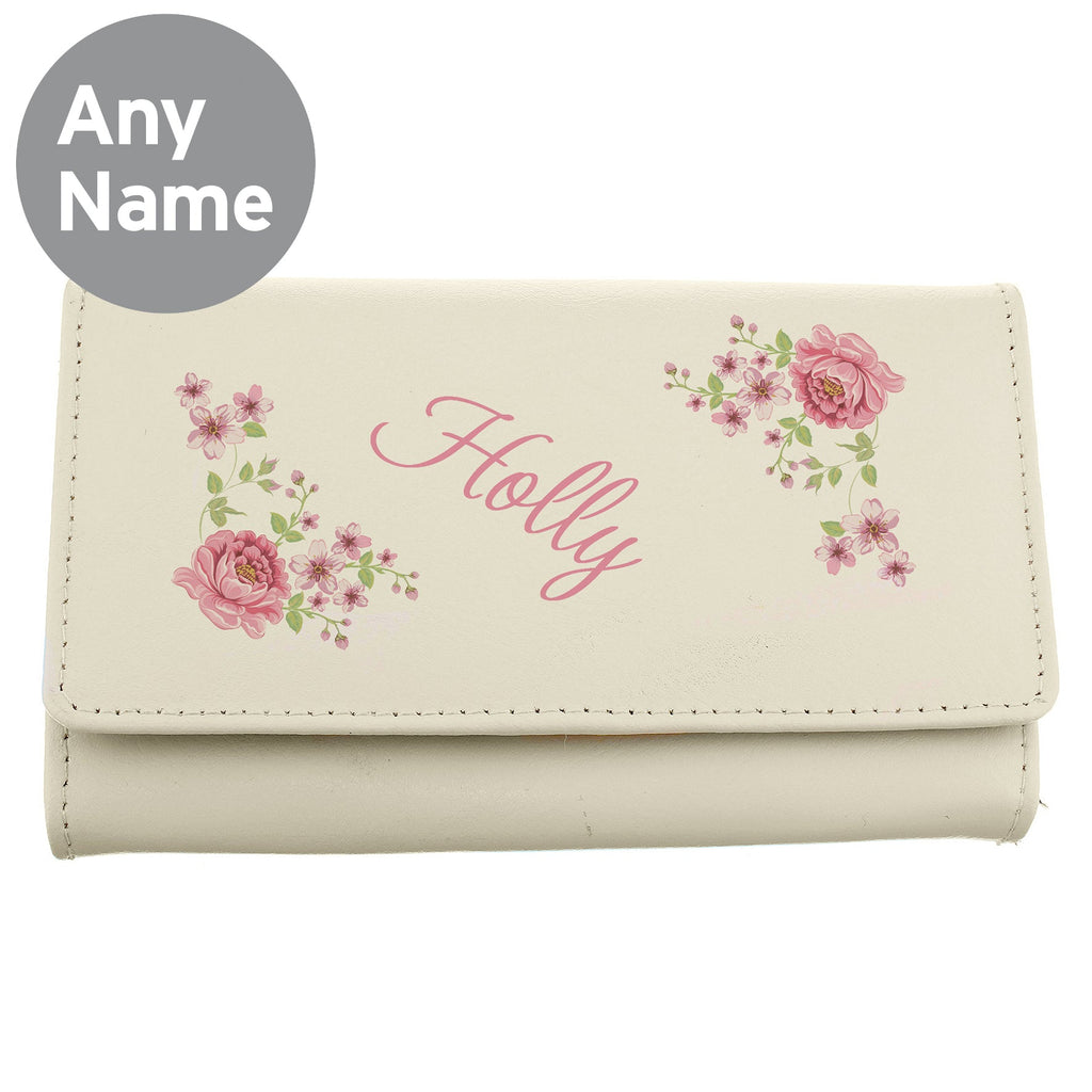 Personalised Floral Cream Leather Purse | Inspired Creative Gifts | UK Supplier