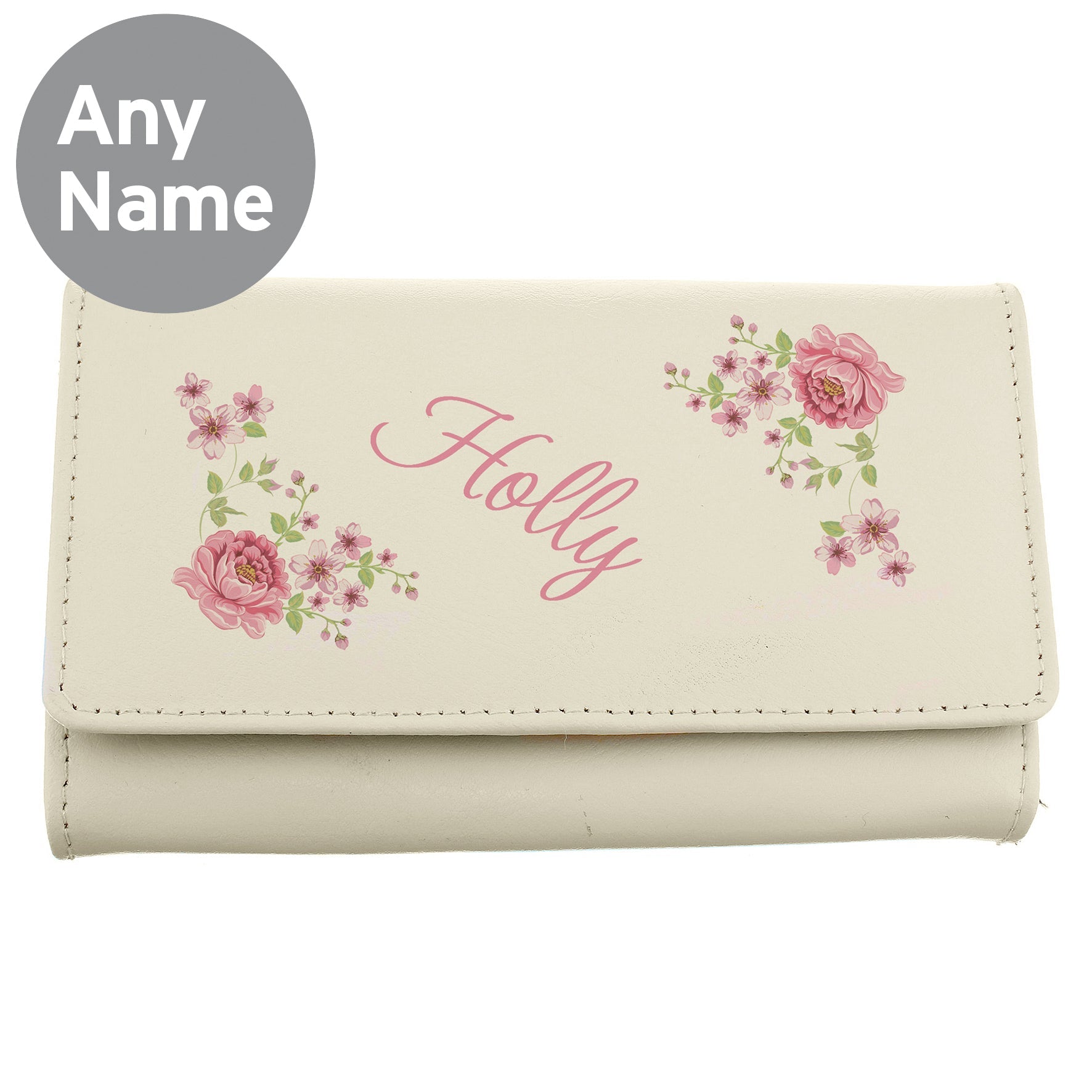 Personalised Floral Cream Leather Purse | Inspired Creative Gifts | UK Supplier