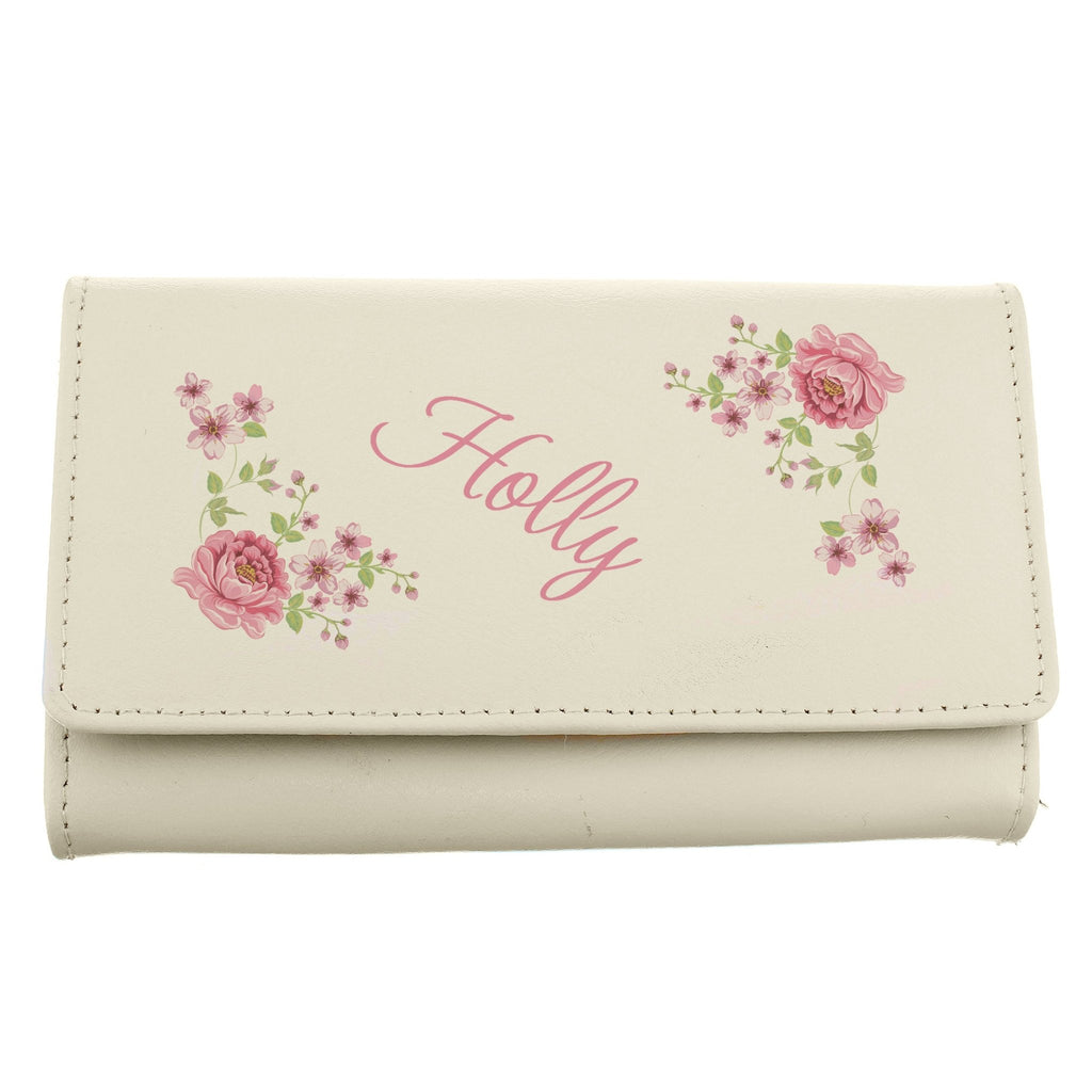 Personalised Floral Cream Leather Purse | Inspired Creative Gifts | UK Supplier