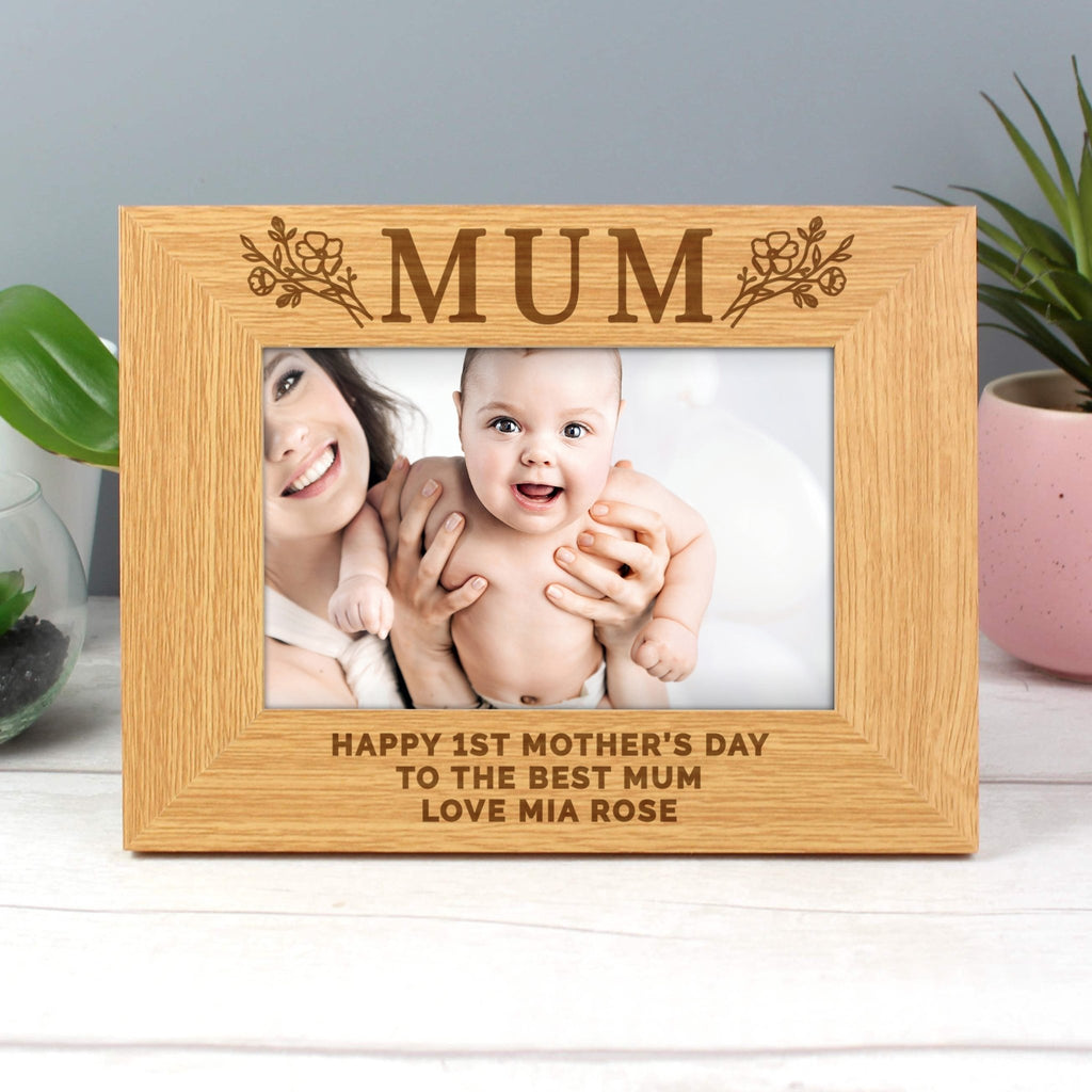 Personalised Floral Mum 6x4 Oak Finish Photo Frame | Inspired Creative Gifts | UK Supplier