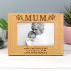 Personalised Floral Mum 6x4 Oak Finish Photo Frame | Inspired Creative Gifts | UK Supplier