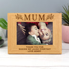 Personalised Floral Mum 6x4 Oak Finish Photo Frame | Inspired Creative Gifts | UK Supplier