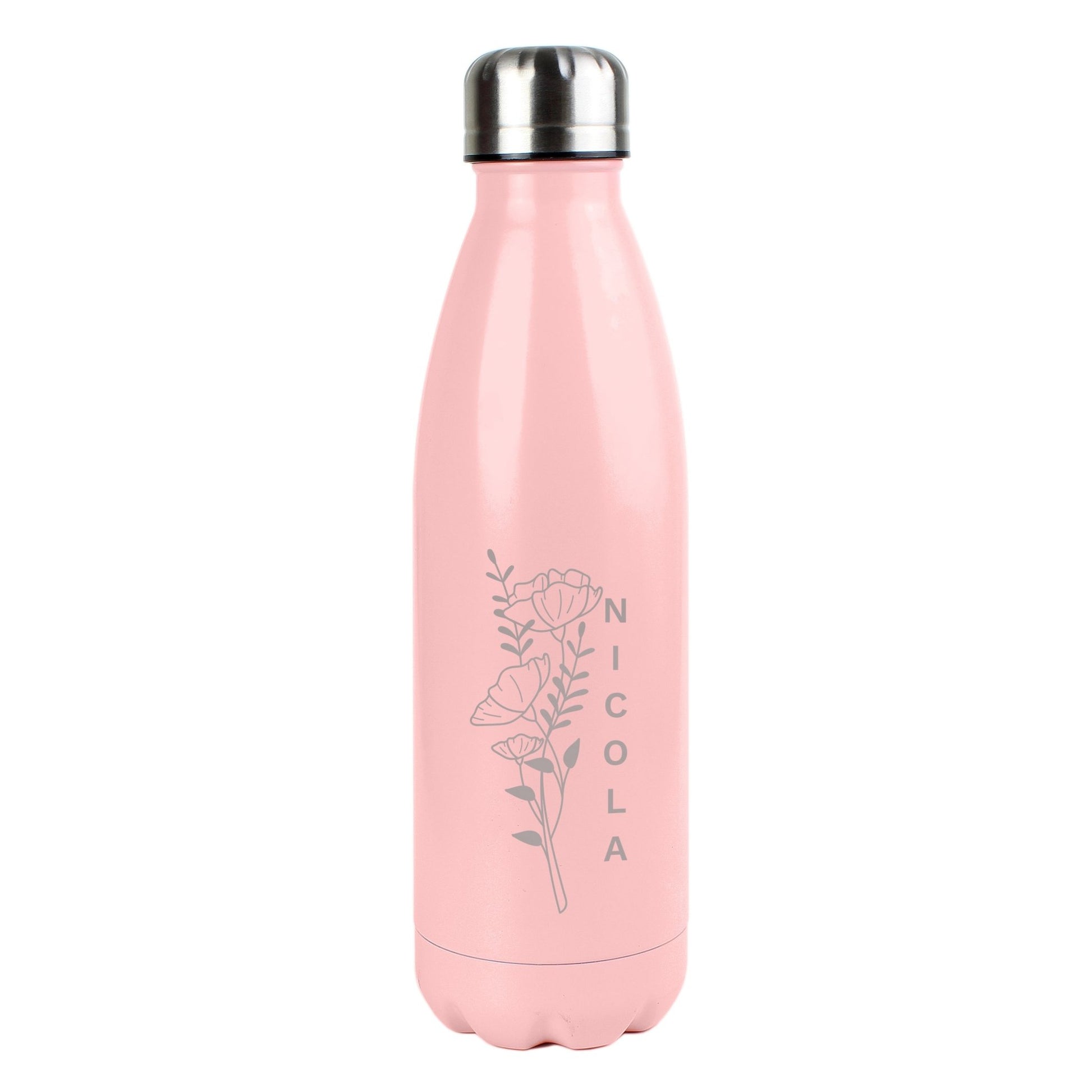 Personalised Floral Pink Metal Insulated Drinks Bottle | Inspired Creative Gifts