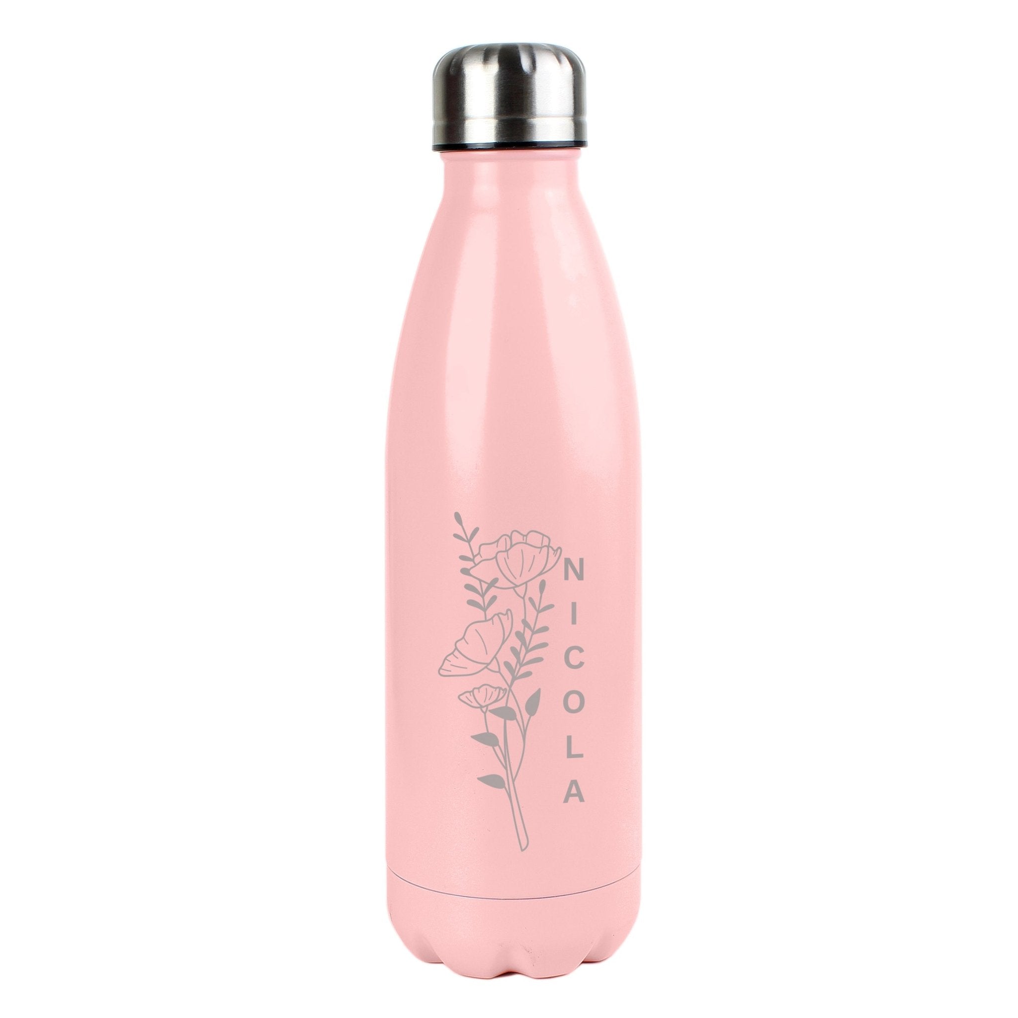 Personalised Floral Pink Metal Insulated Drinks Bottle | Inspired Creative Gifts | UK Supplier