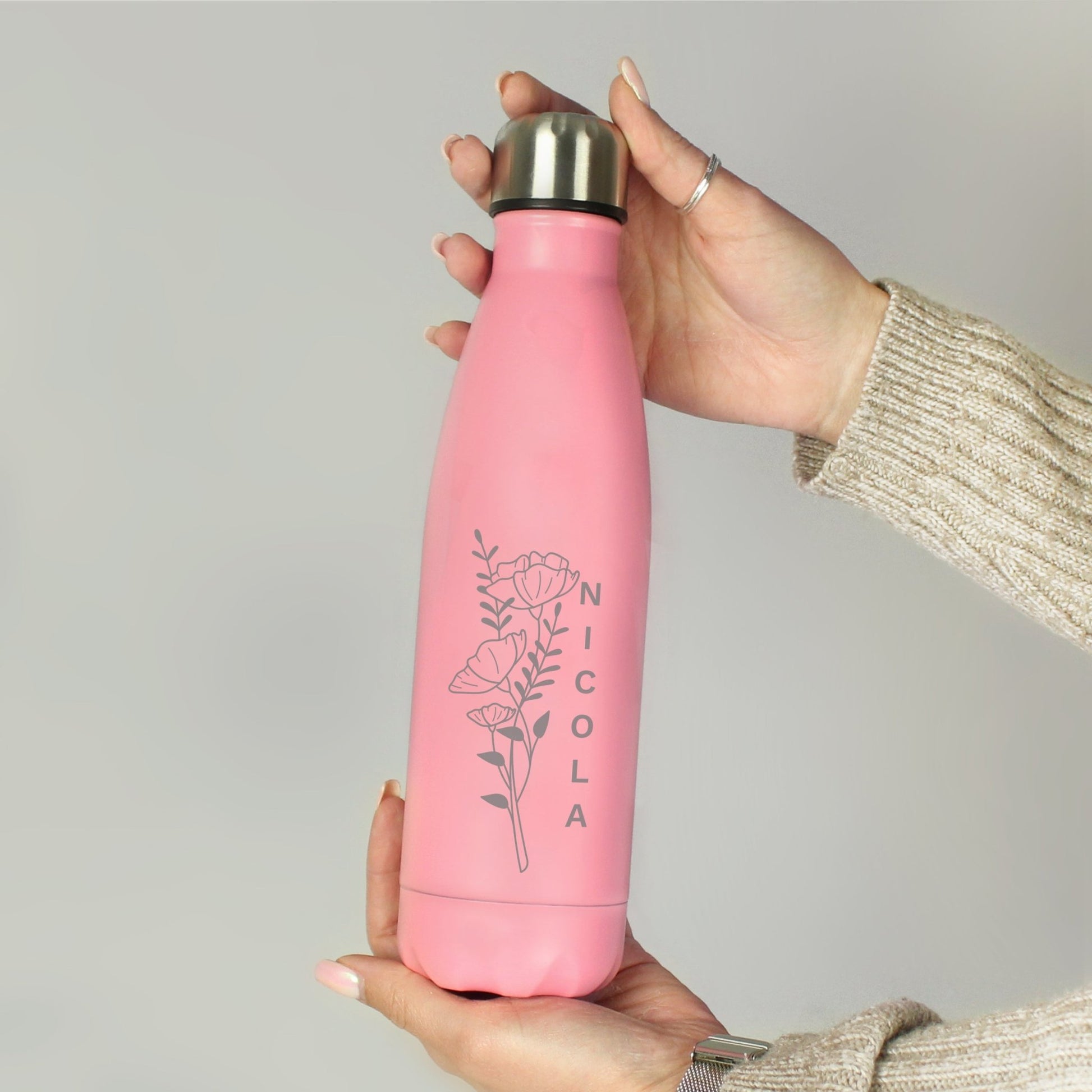 Personalised Floral Pink Metal Insulated Drinks Bottle | Inspired Creative Gifts