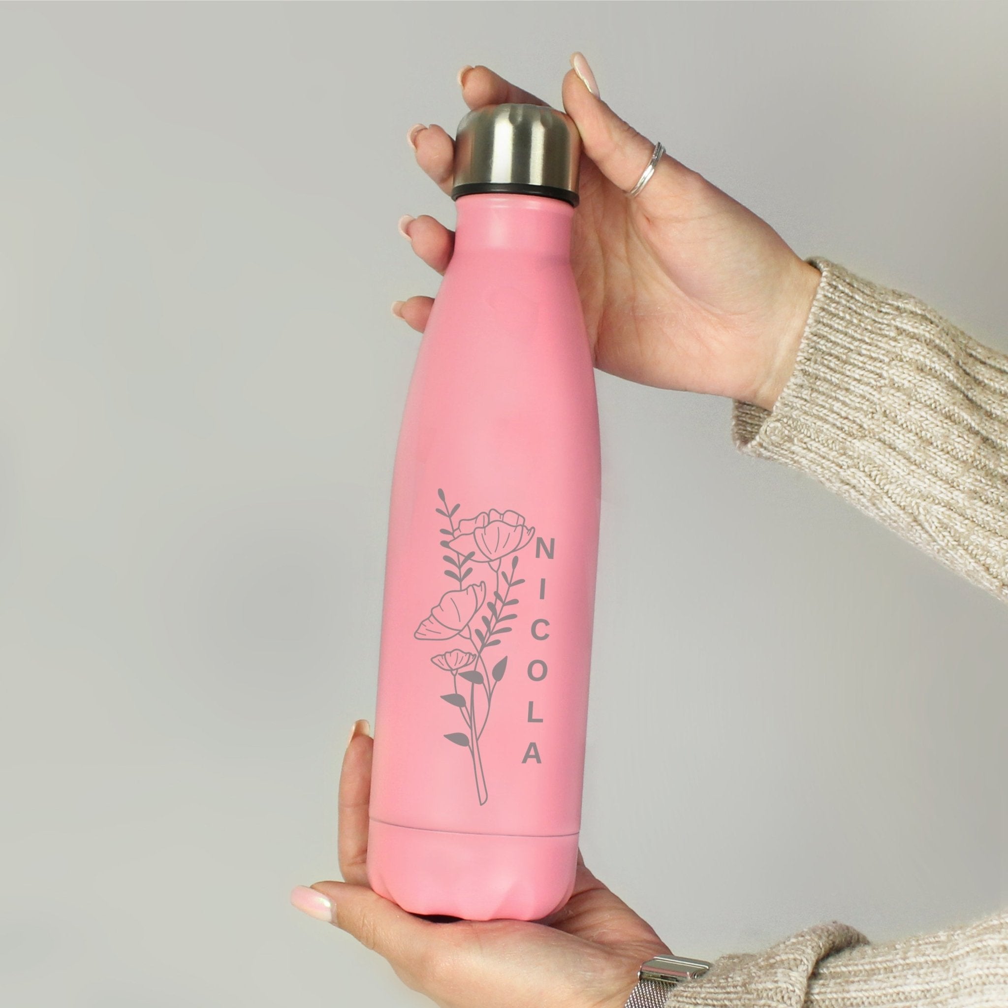 Personalised Floral Pink Metal Insulated Drinks Bottle | Inspired Creative Gifts | UK Supplier