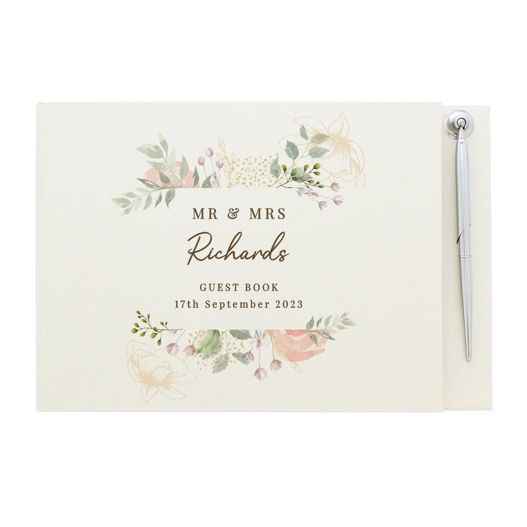 Personalised Floral Watercolour Hardback Guest Book & Pen | Inspired Creative Gifts | UK Supplier