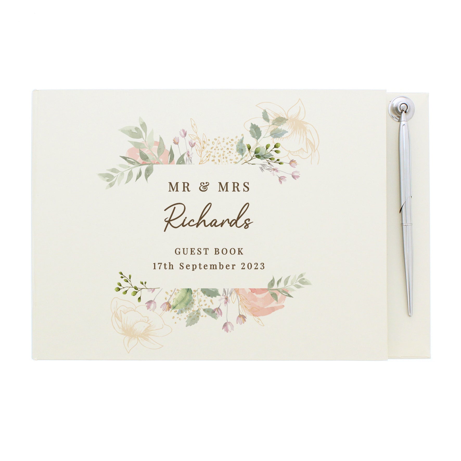 Personalised Floral Watercolour Hardback Guest Book & Pen | Inspired Creative Gifts | UK Supplier