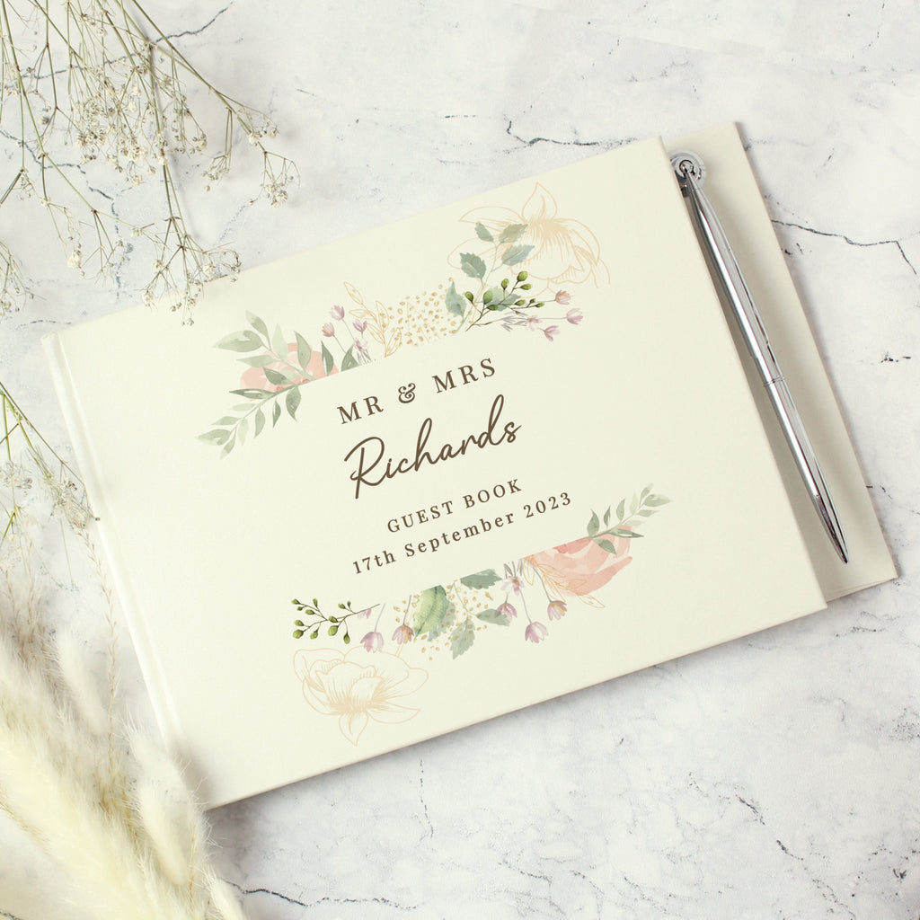 Personalised Floral Watercolour Hardback Guest Book & Pen | Inspired Creative Gifts | UK Supplier